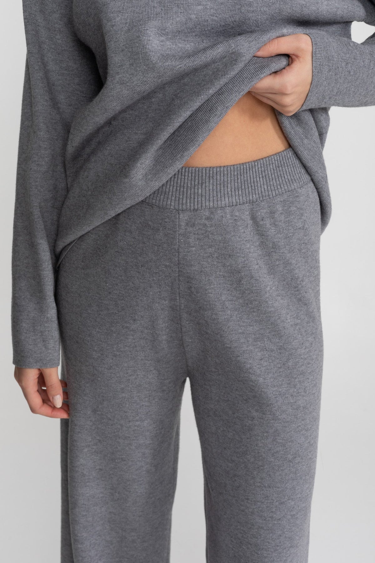 Elodie Grey Knit Lounge Co-Ord Set with Fox Fur Collar