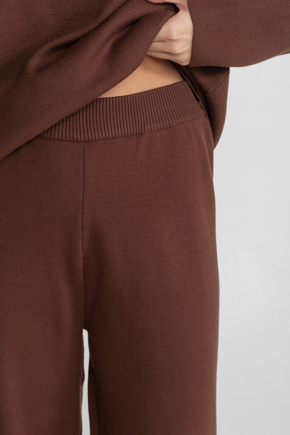 Elodie Brown Knit Lounge Co-Ord Set with Fox Fur Collar