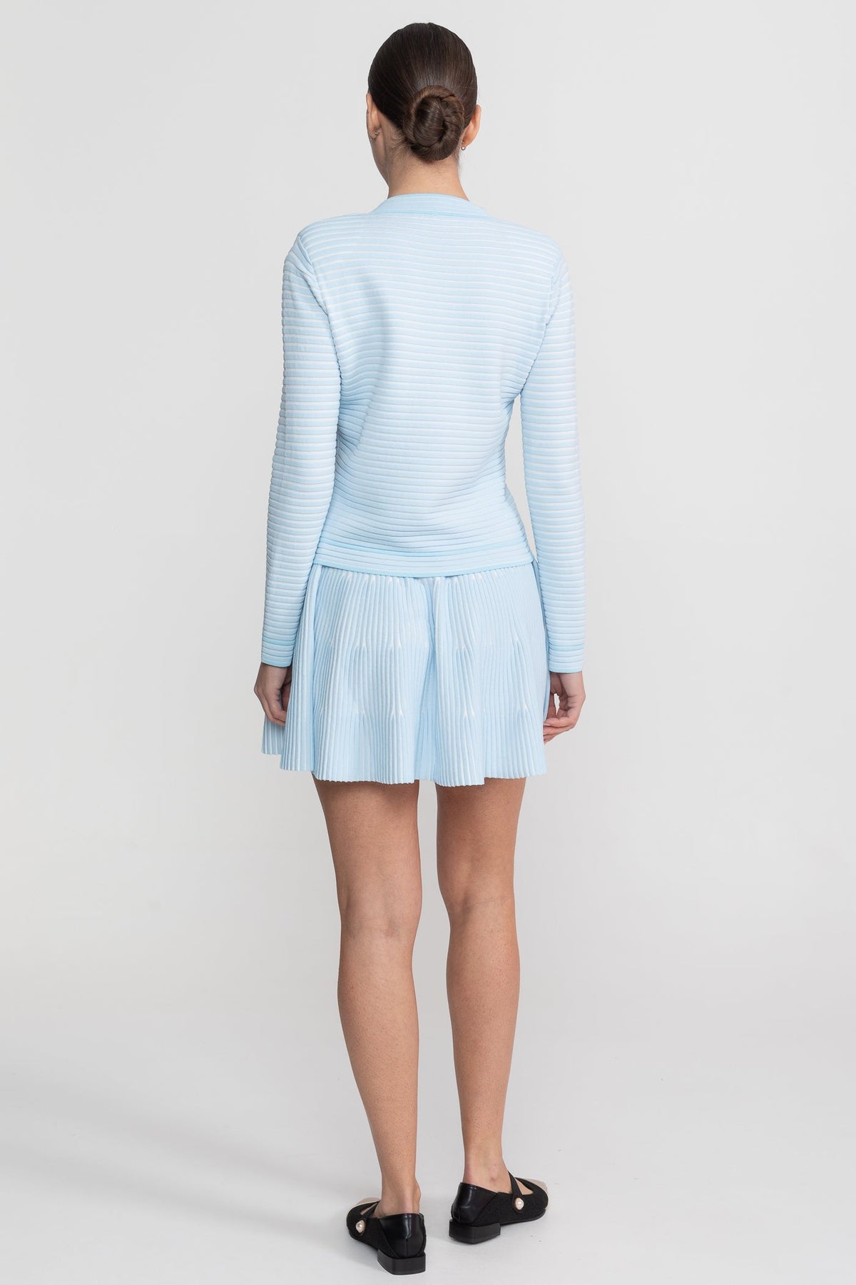 Ribbed Knit Co-Ord Set With Gold Button Embellishment - Blue