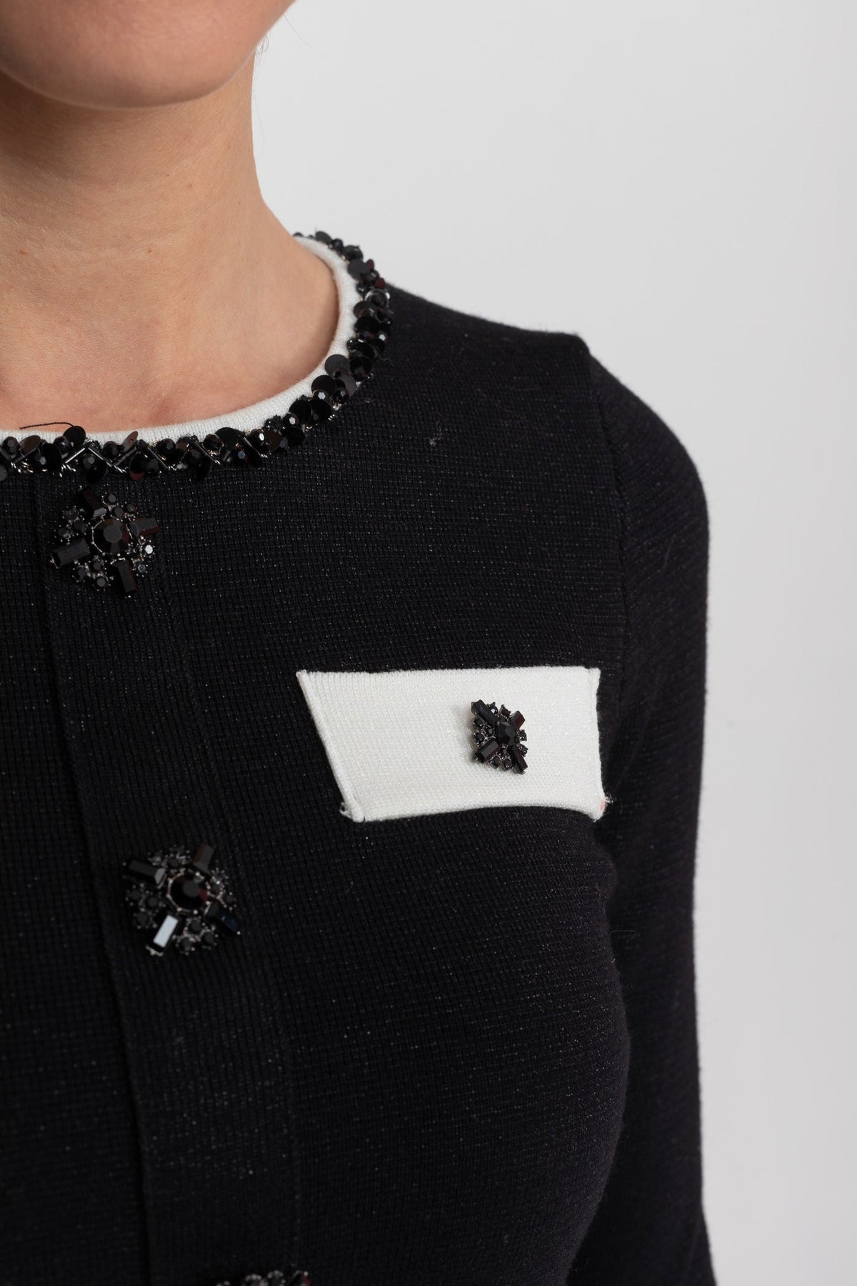 Francesca Black Long Sleeve Knit Co-Ord Set With Contrast Trim And Sparkling Embellishments