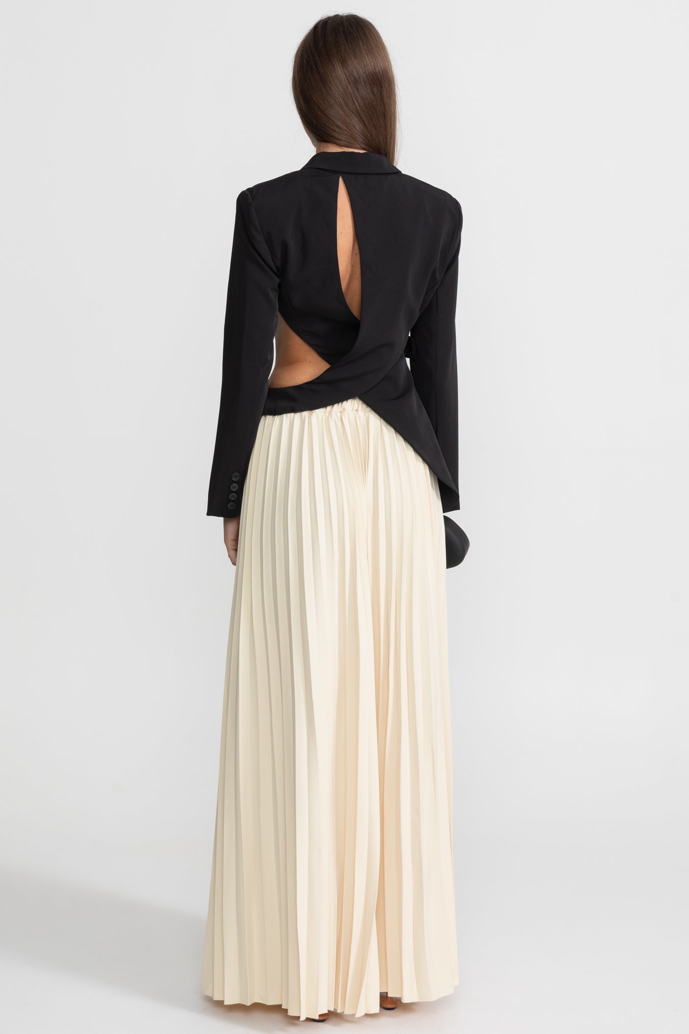 Asymmetric Cut-Out Blazer with Belt Detail - Black