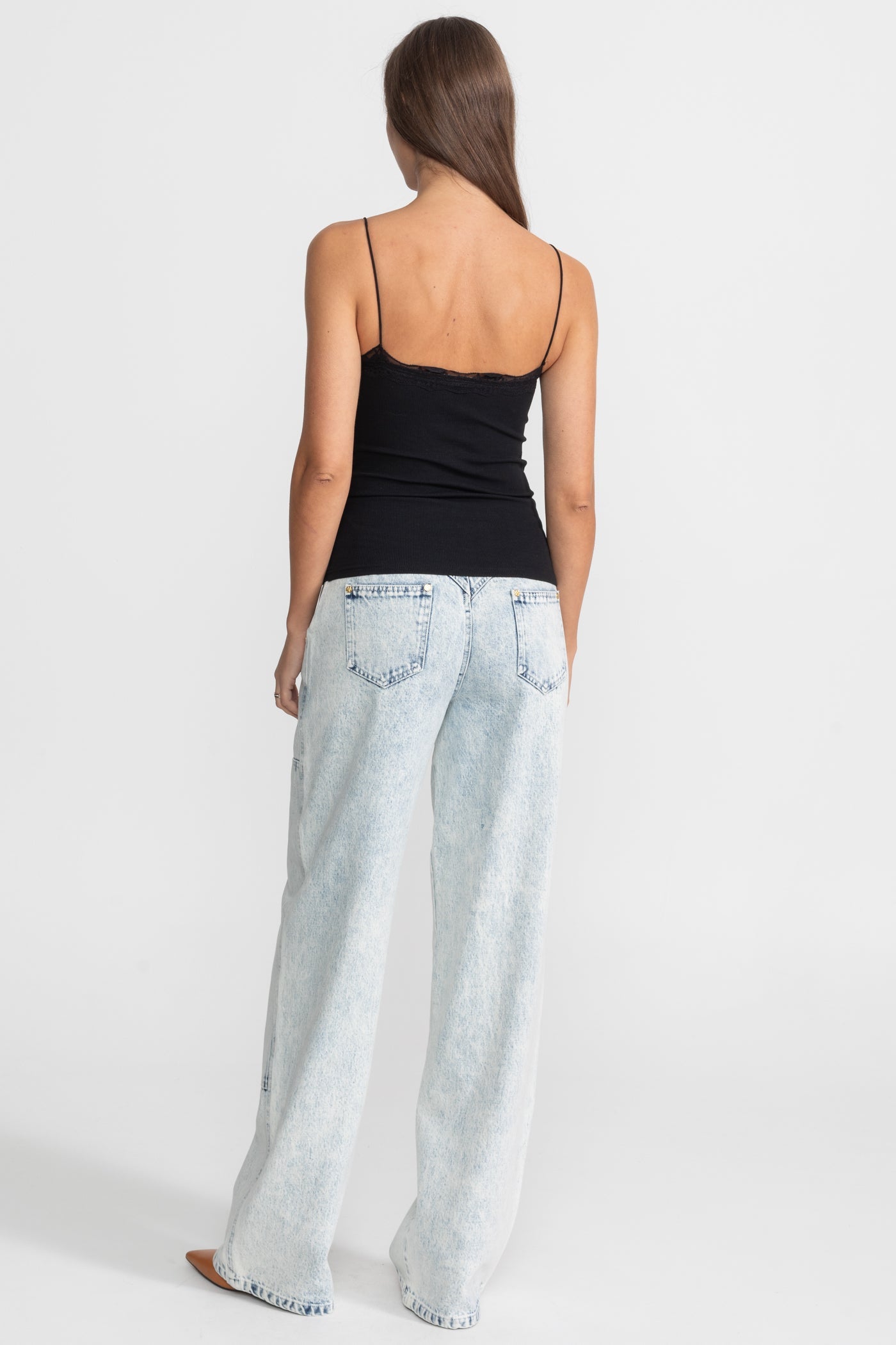 High-Waisted Wide-Leg Jeans with Gold Buttons - Light Blue