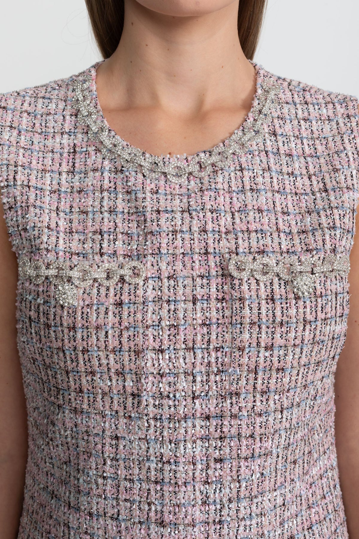 Arianna Pink Sleeveless Tweed Mini Dress