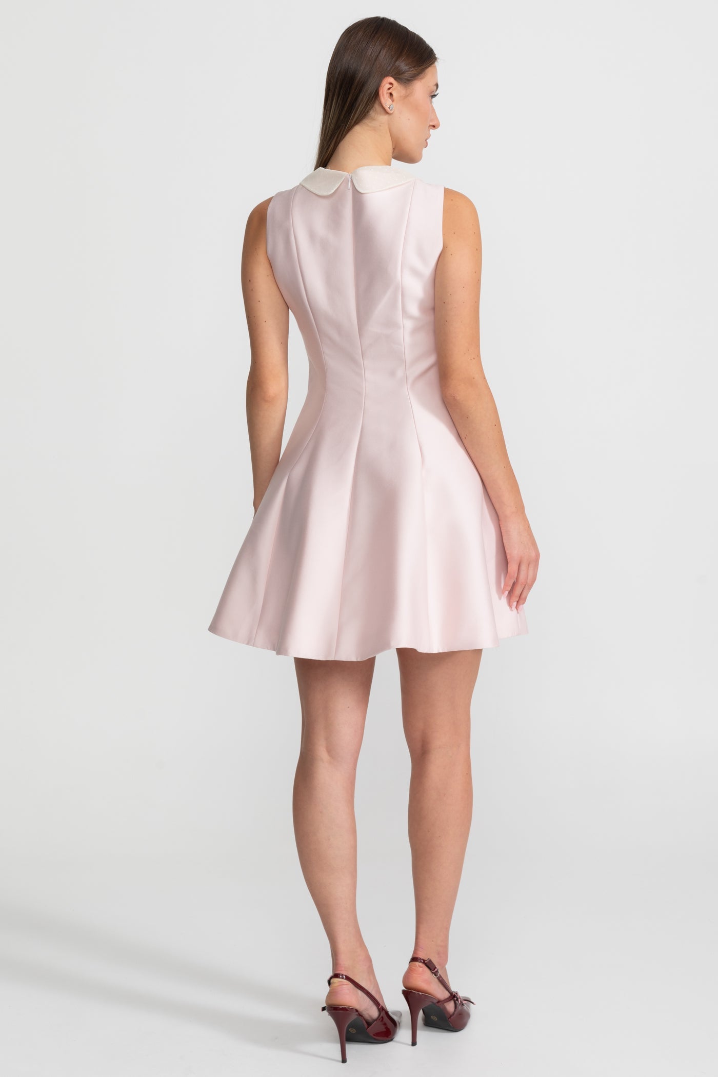 A-Line Mini Dress with Lace Bib – Blush Pink