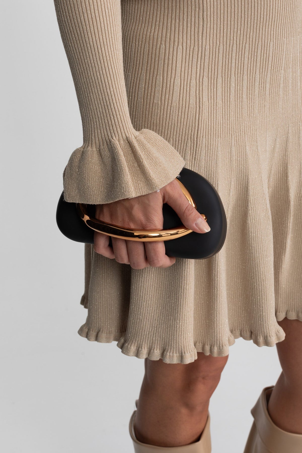 Clutch With Gold Sculptural Handle – Black And Gold