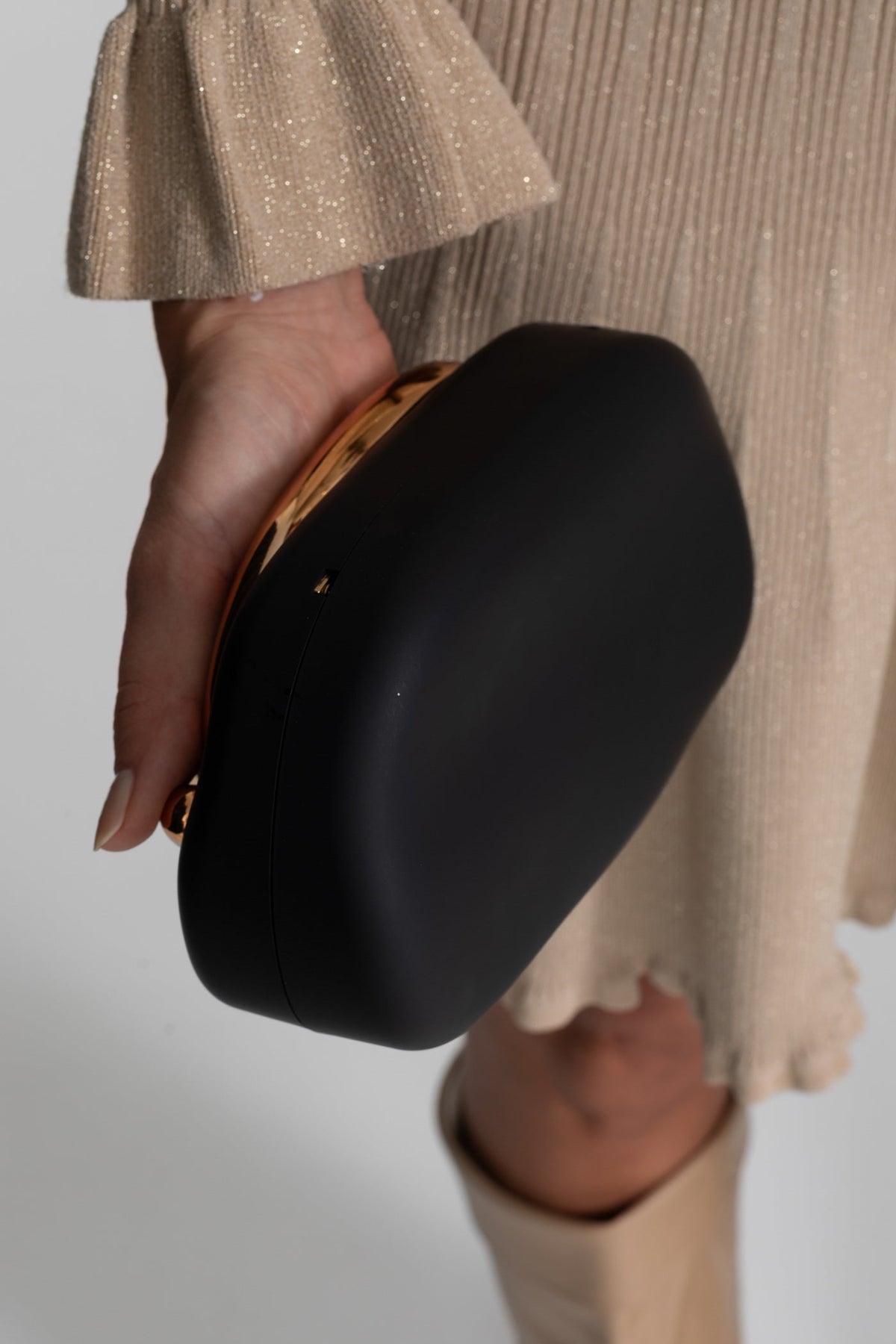 Clutch With Gold Sculptural Handle – Black And Gold