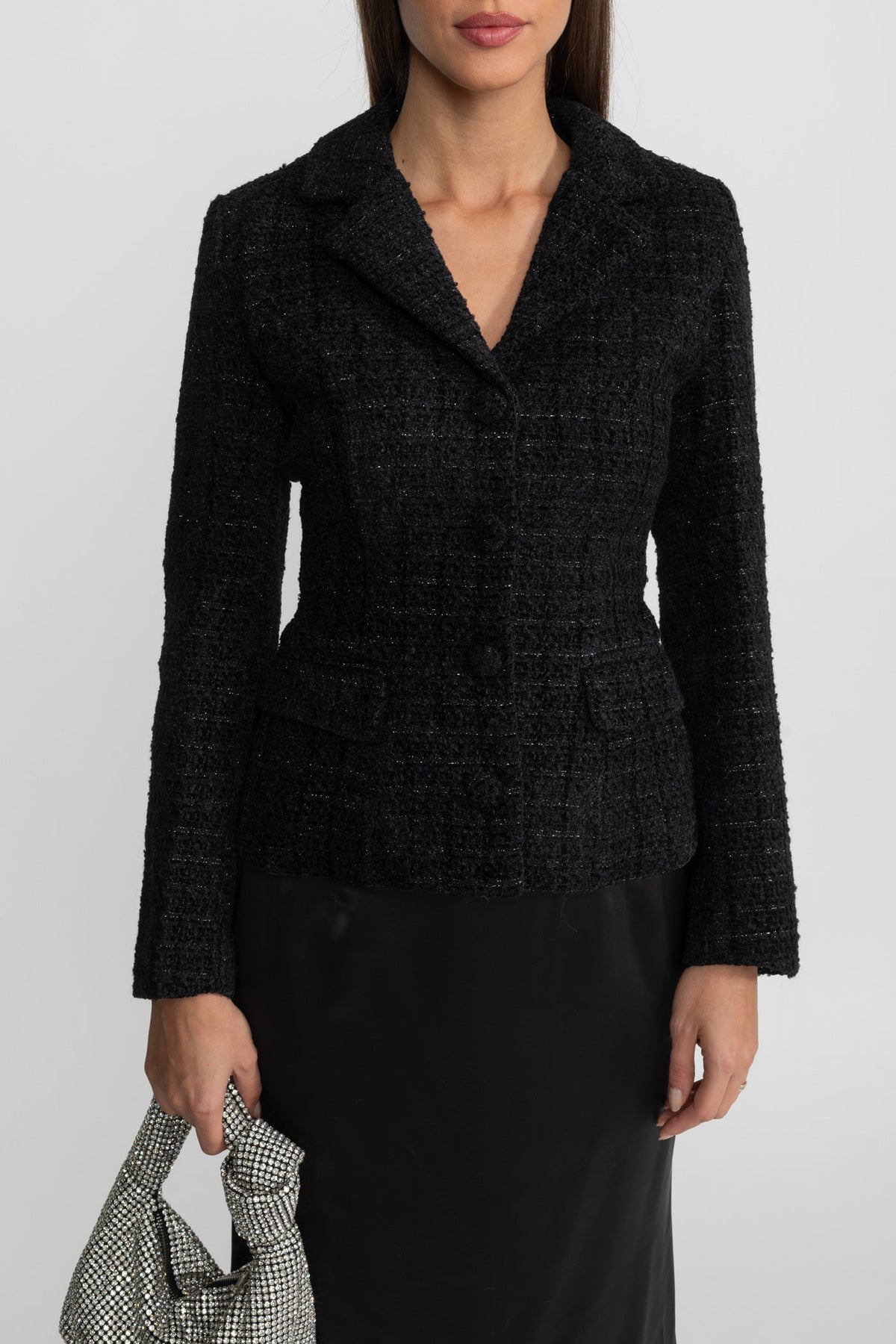 Hermine Black Tweed Blazer and Satin Maxi Skirt Co-Ord Set