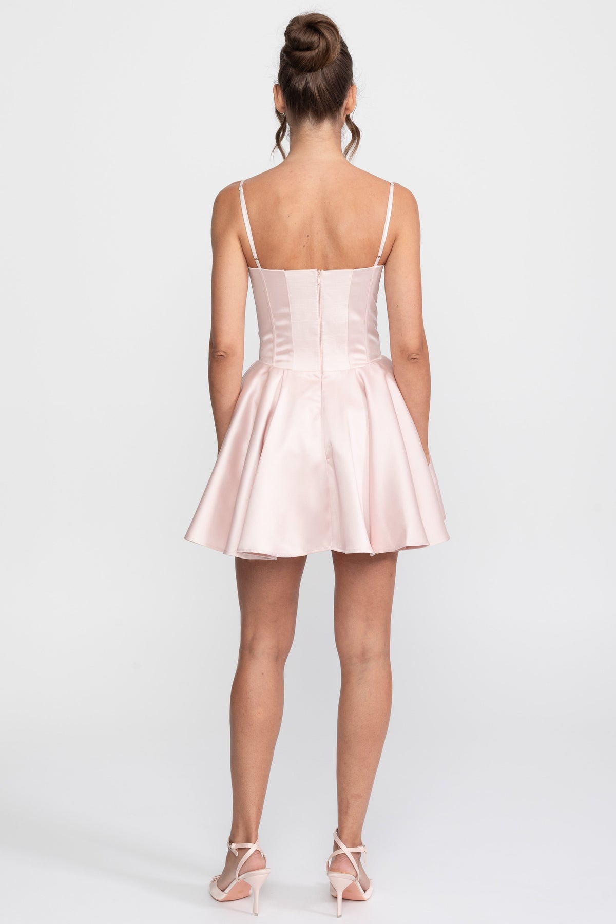 Ruffled Sweetheart Fit-and-Flare Dress With Lace Trim - Pink