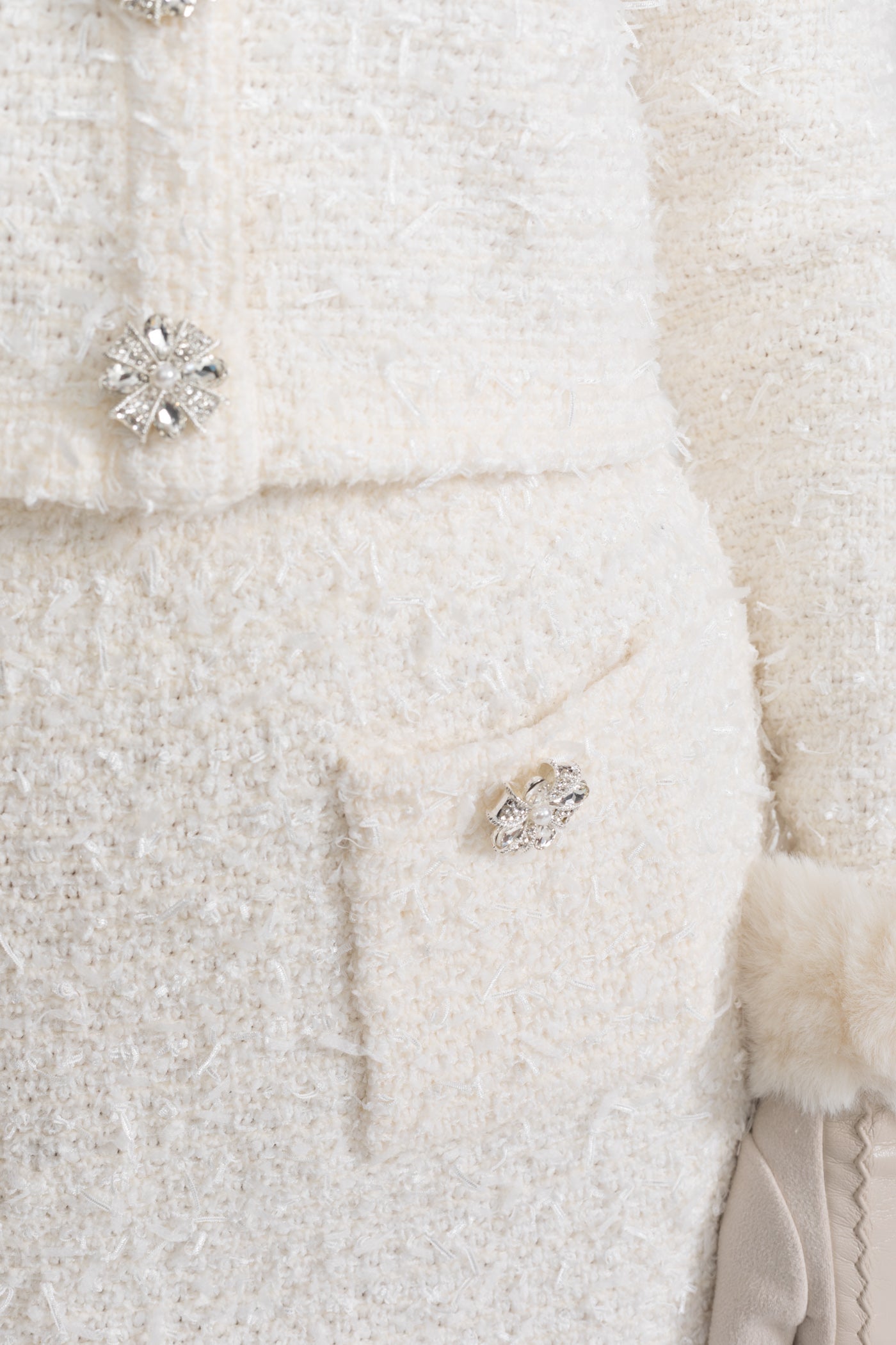 Tweed Mini Skirt With Crystal Buttons - Ivoire