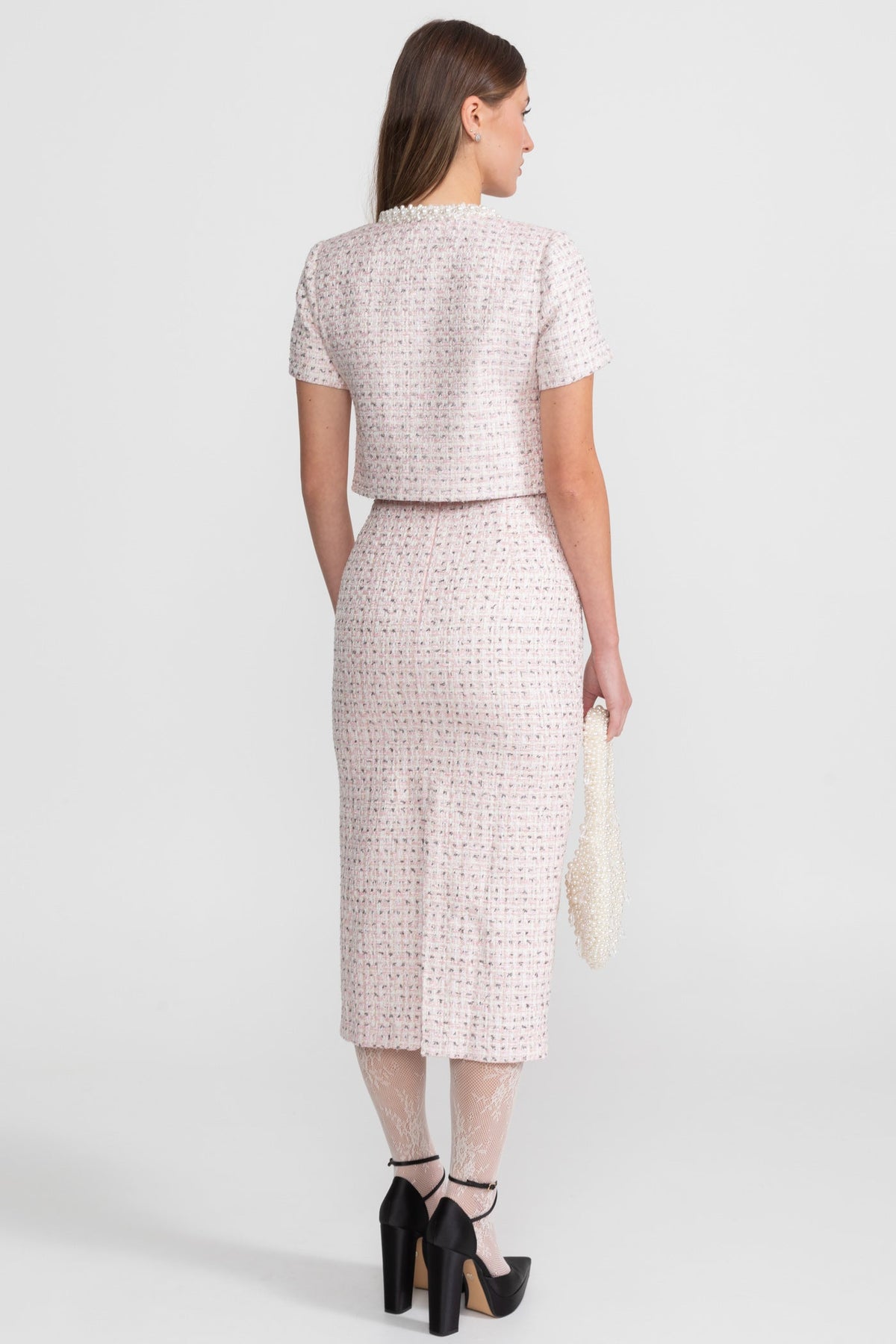 High-waisted Midi Skirt With Structured Waistband - Pink