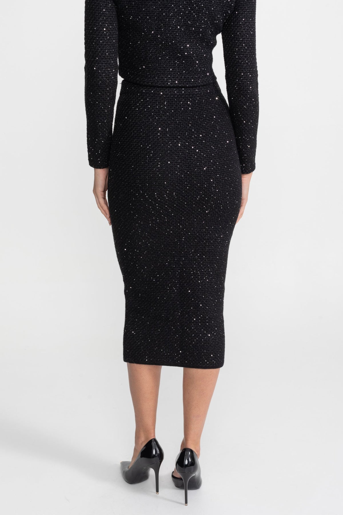 Clementine Black Embroidered Tweed Knit Co-Ord Set with Contrast Trim