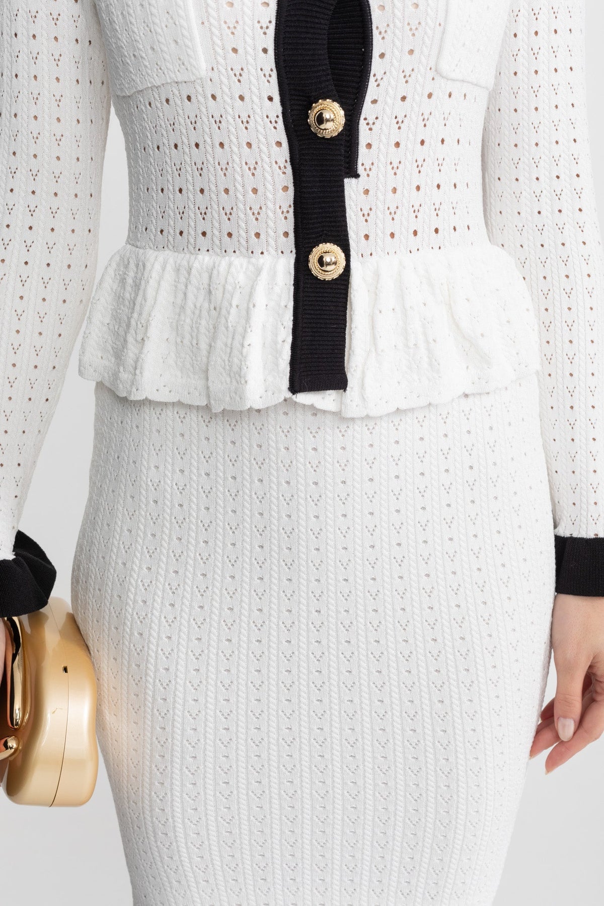 Maelle White Pointelle Knit Midi Co-Ord with Contrast Trim