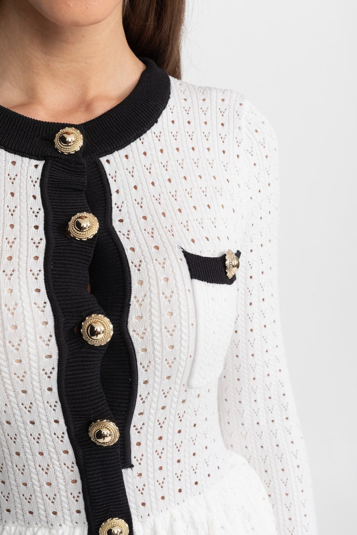 Maelle White Pointelle Knit Midi Co-Ord with Contrast Trim