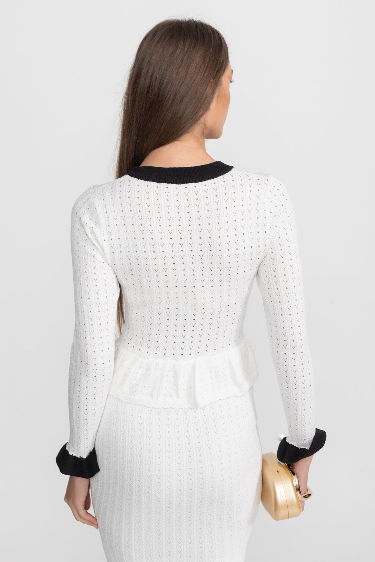 Maelle White Pointelle Knit Midi Co-Ord with Contrast Trim