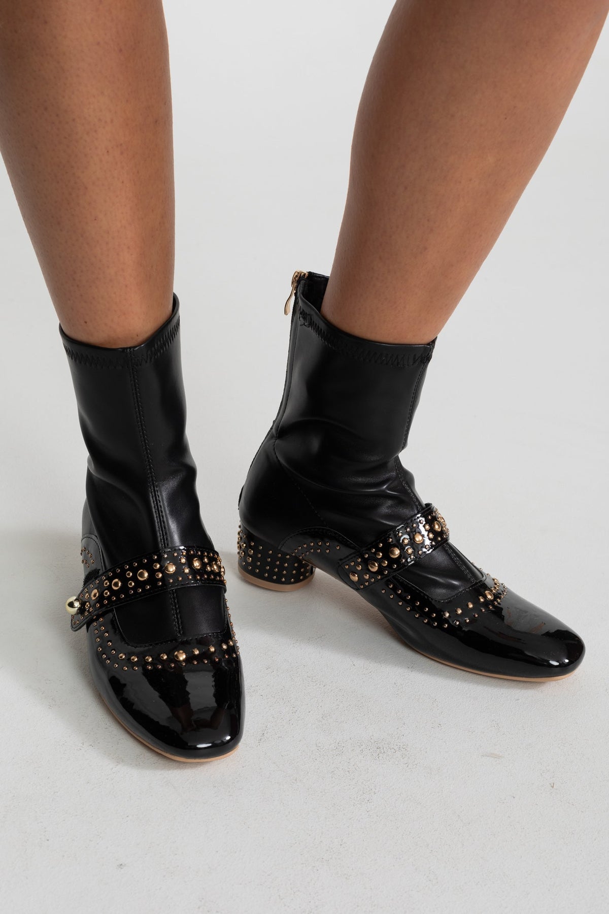Studded Ankle Boots With Pearl Strap Detail – Black