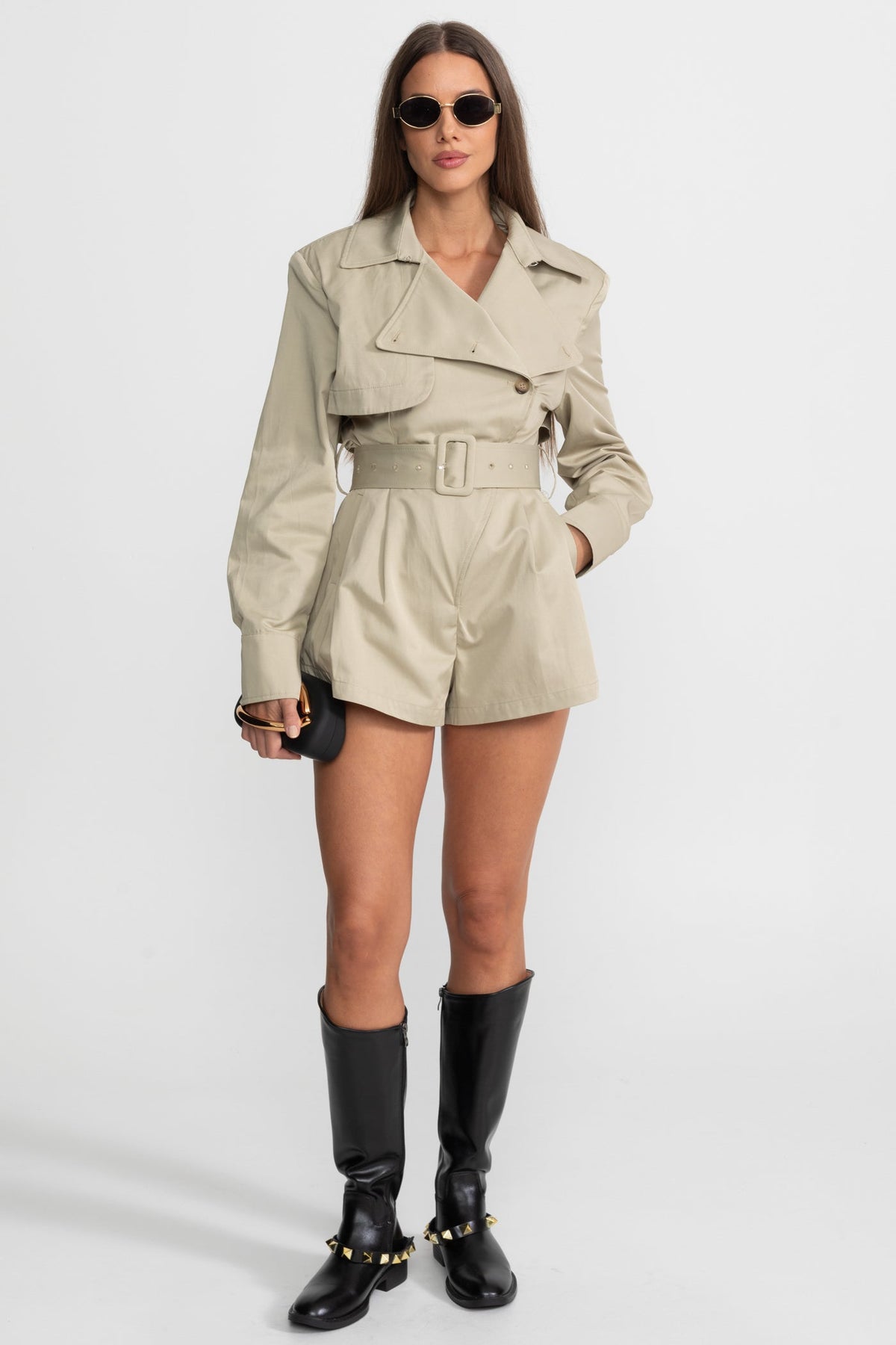 Belted Trench Jumpsuit - Beige