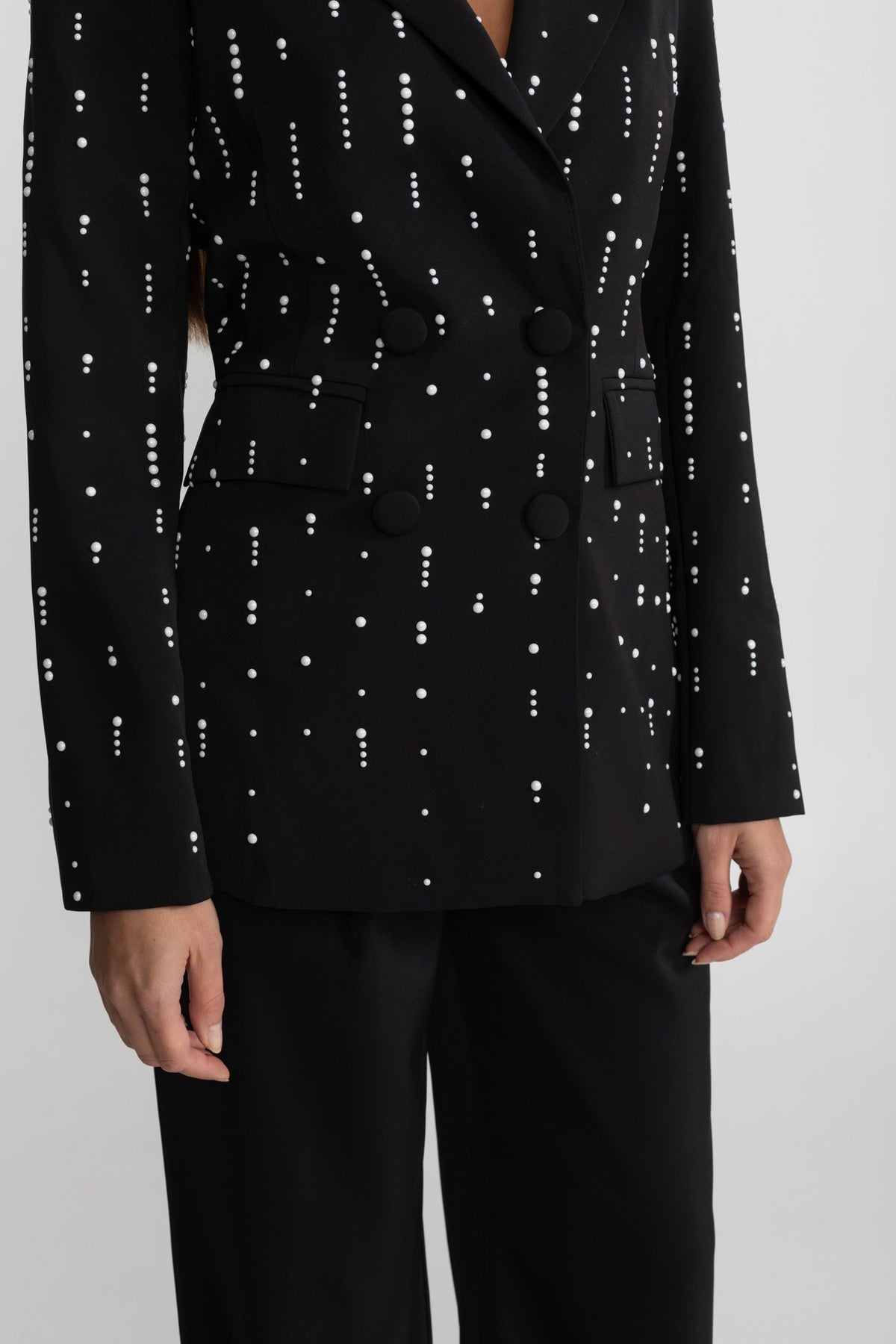 Tailored Blazer With White Bead Embellishments - Black