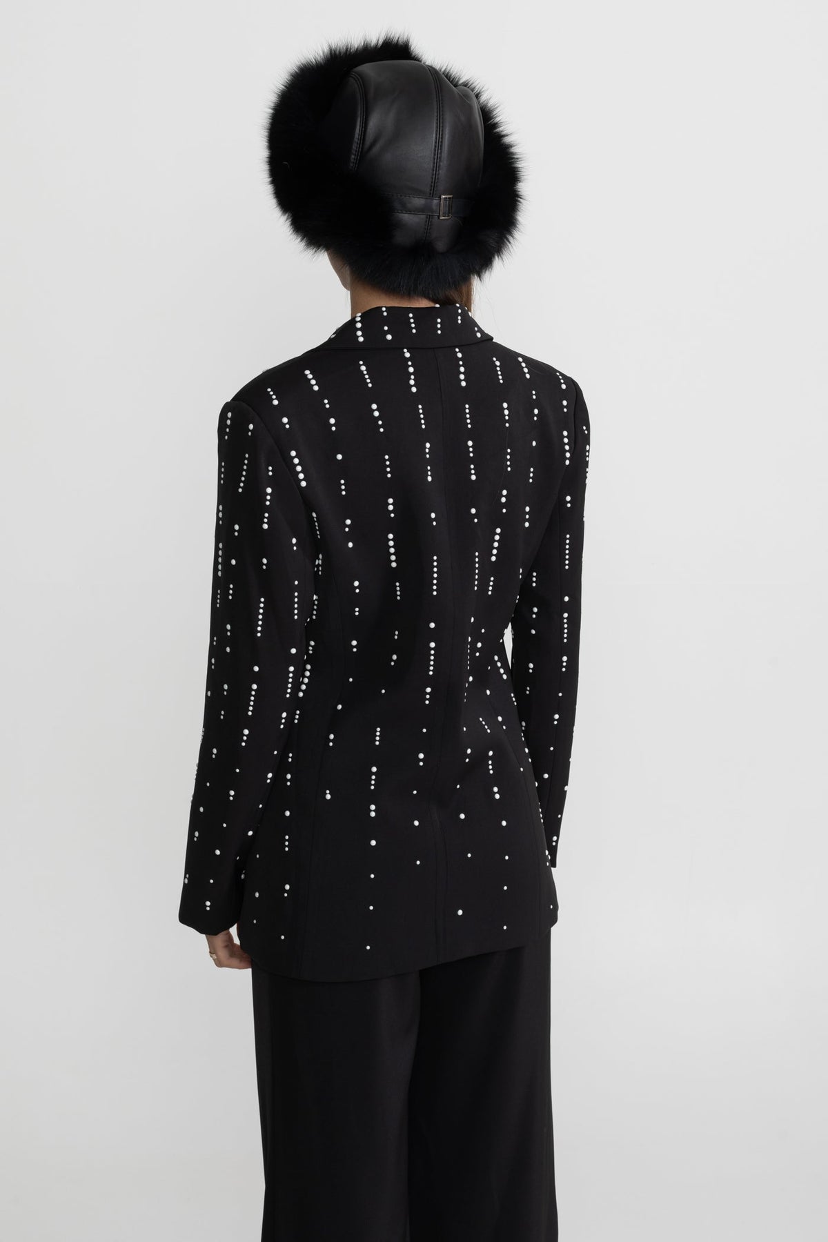 Tailored Blazer With White Bead Embellishments - Black