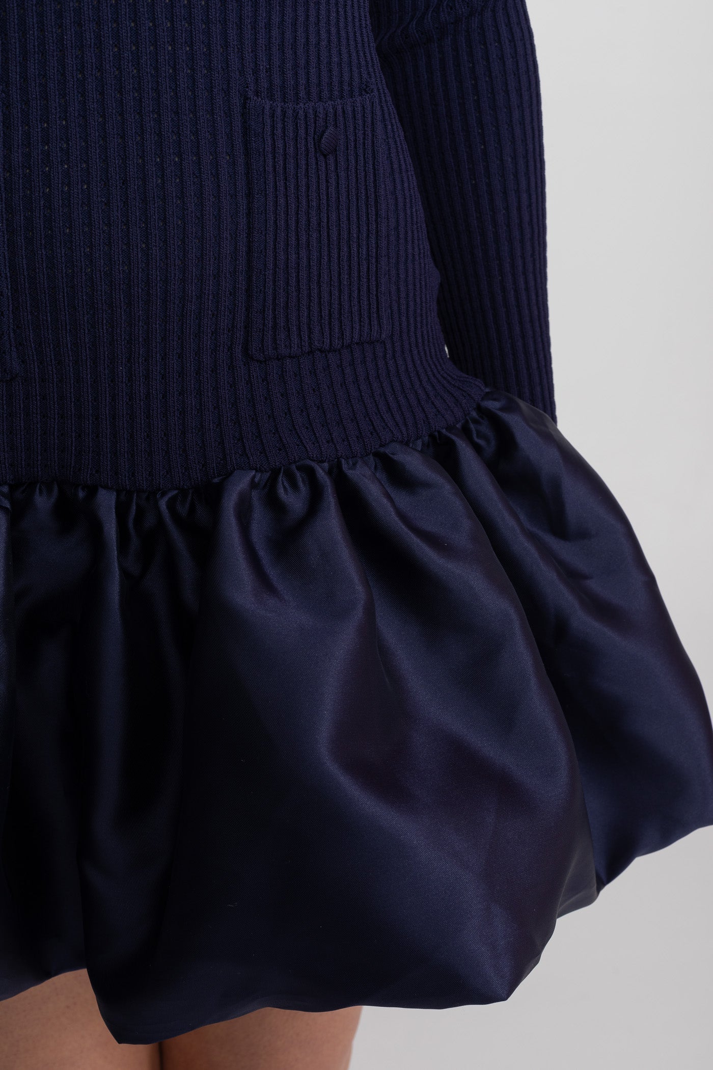 Eliane Navy Knit Long Sleeve Mini Dress With Broderie Collar