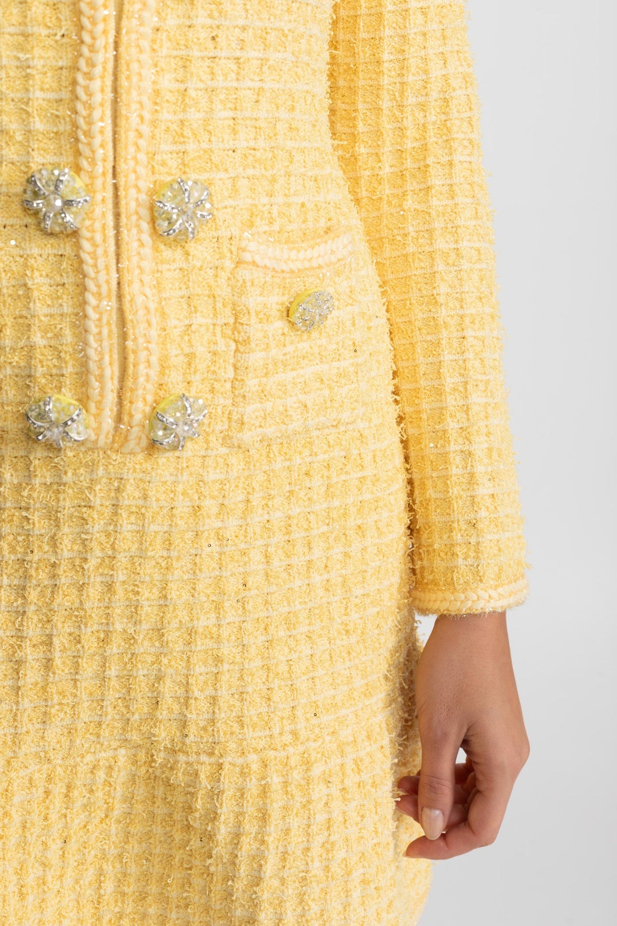 Florentine Yellow Long Sleeve Knee-Length Knitted Dress