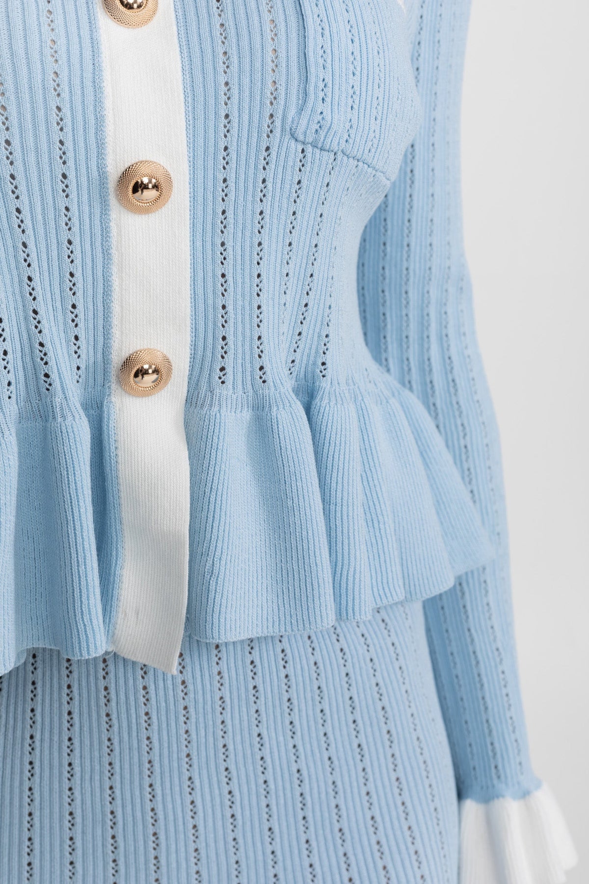 Maelle Baby Blue Pointelle Knit Midi Co-Ord with Contrast Trim