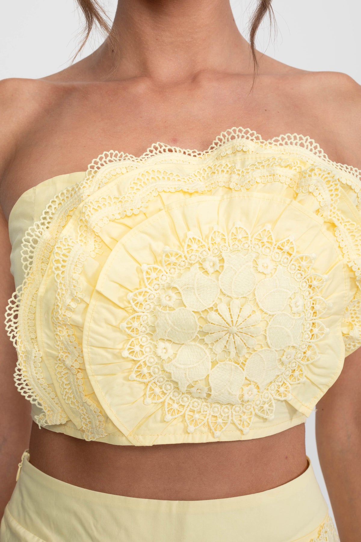Crochet Medallion Two-Piece Set With Ruffled Maxi Skirt - Yellow