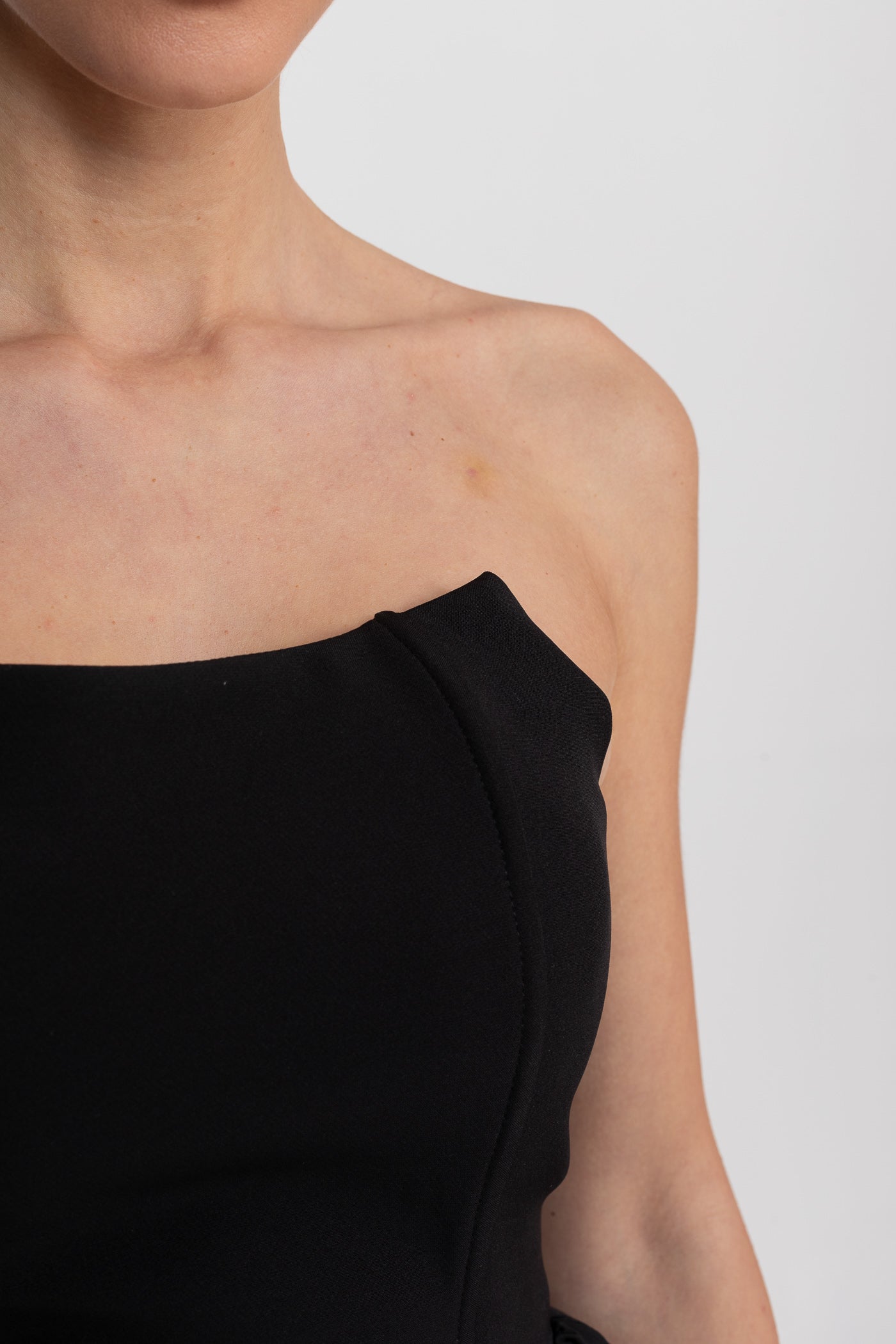 Strapless Maxi Dress With Asymmetric Draped Skirt - Black