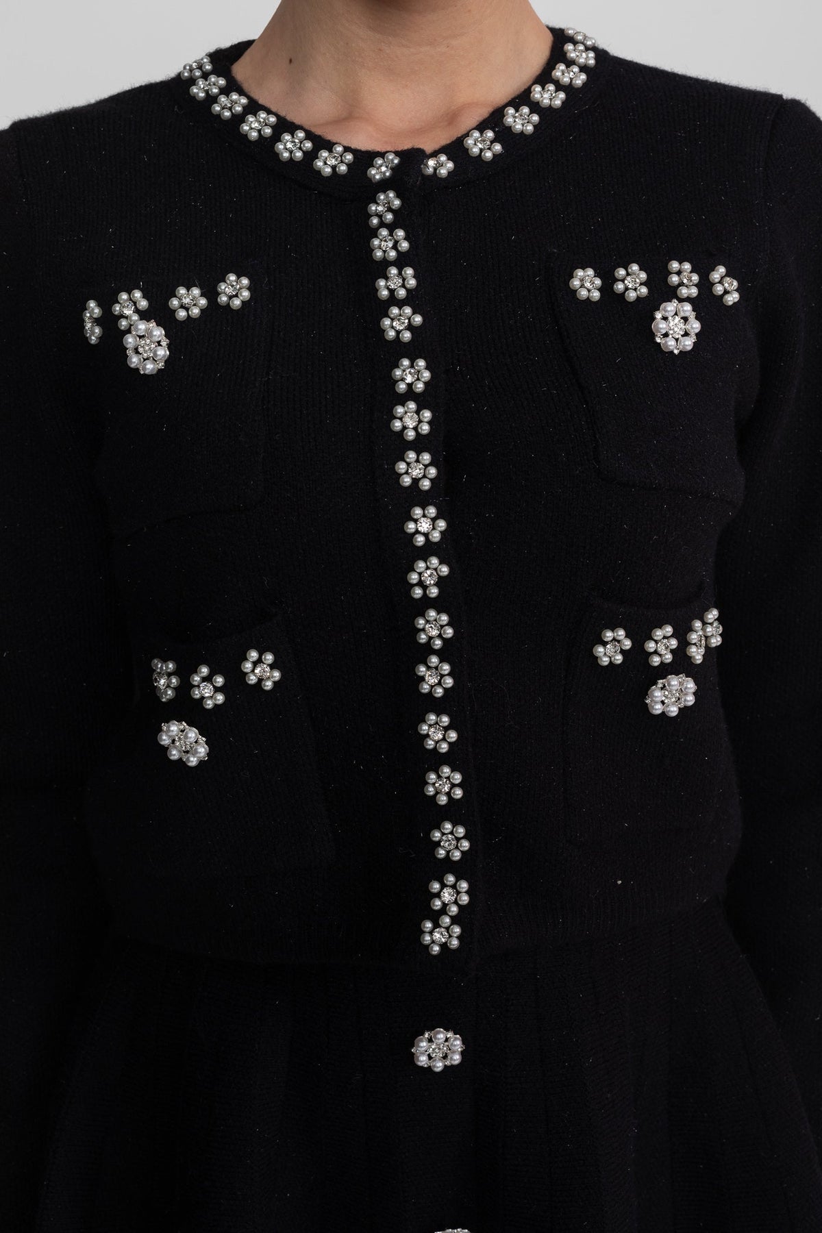 Delphine Black Knit Co-Ord Set With Long Sleeve Cardigan And Matching Mini Skirt