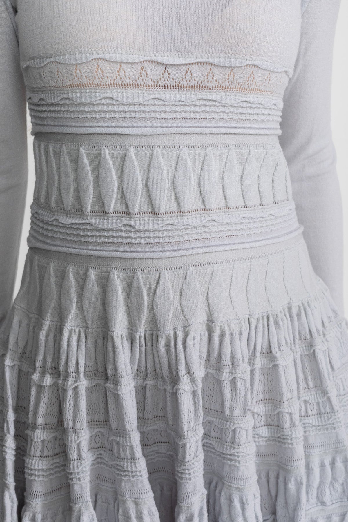 Ludovica Light Gray Textured Knit Mini Dress with Flared Skirt
