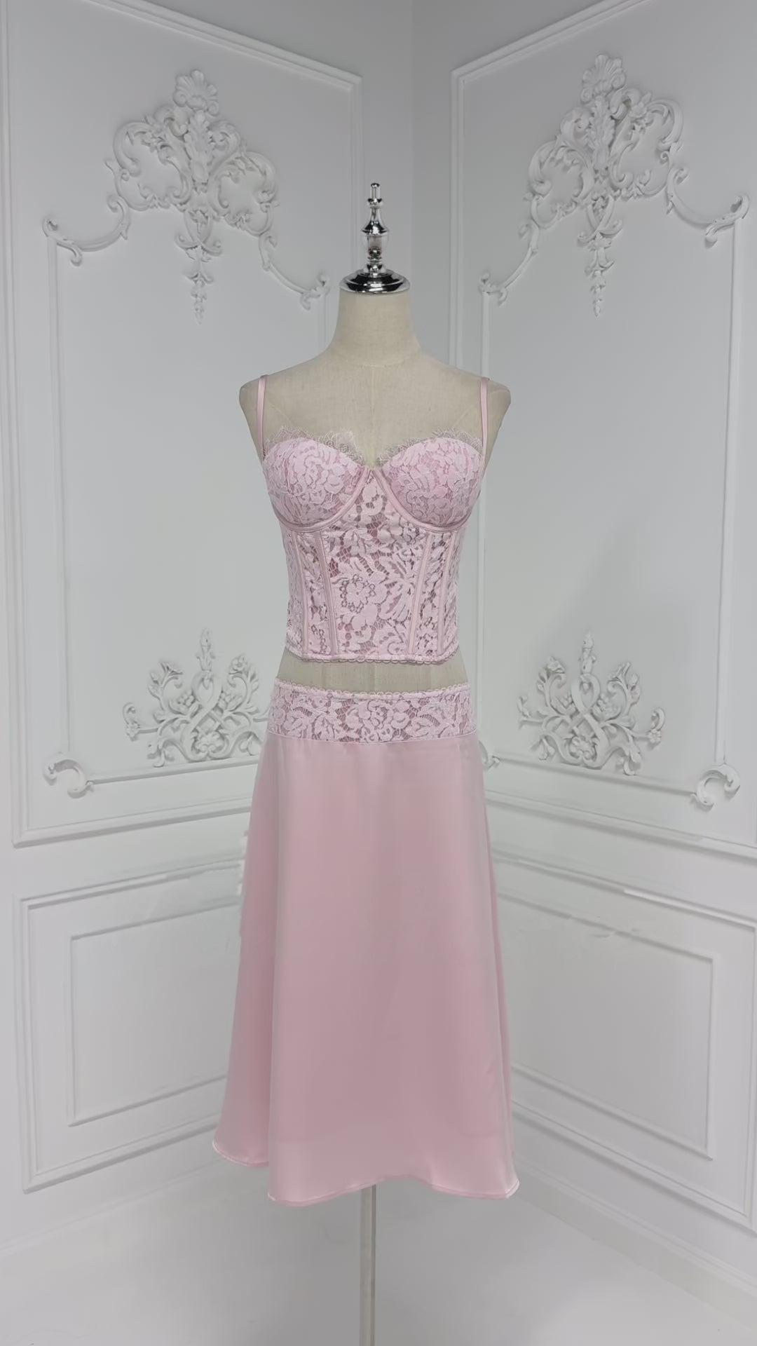 sieglinde pink sweetheart lace top & skirt set