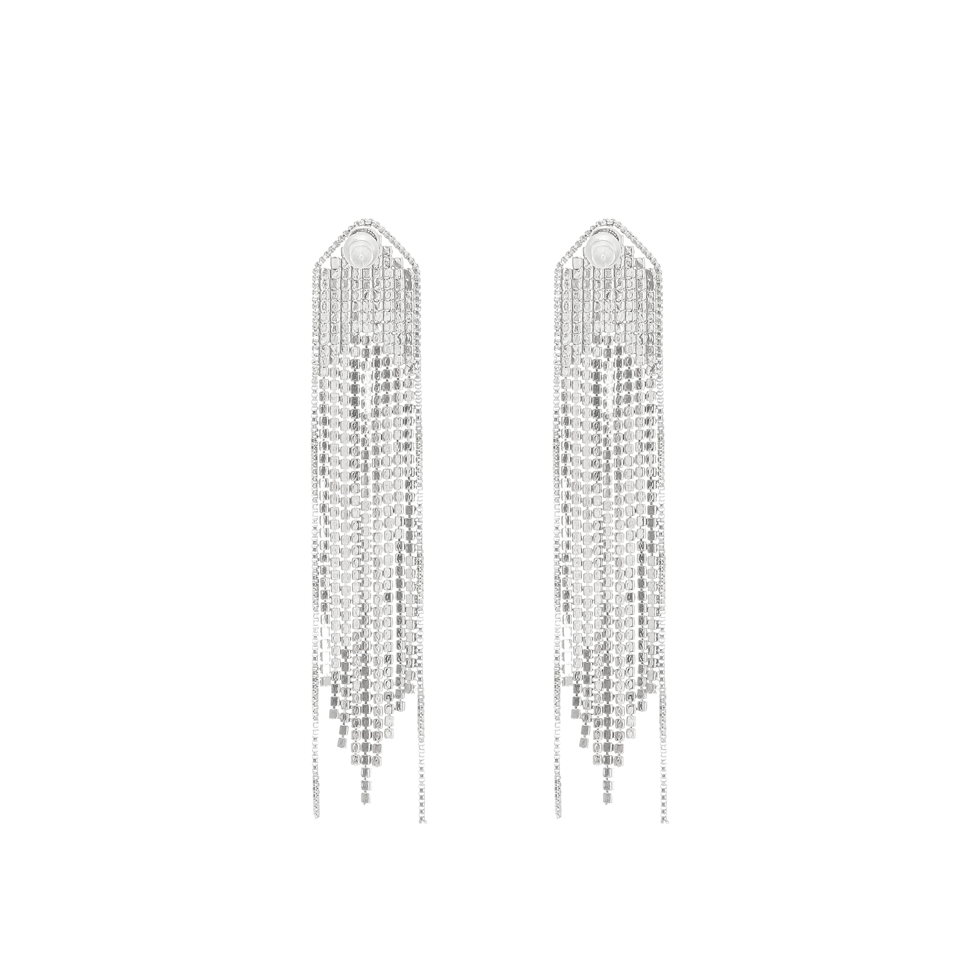 Silver-plated fringed drop earrings