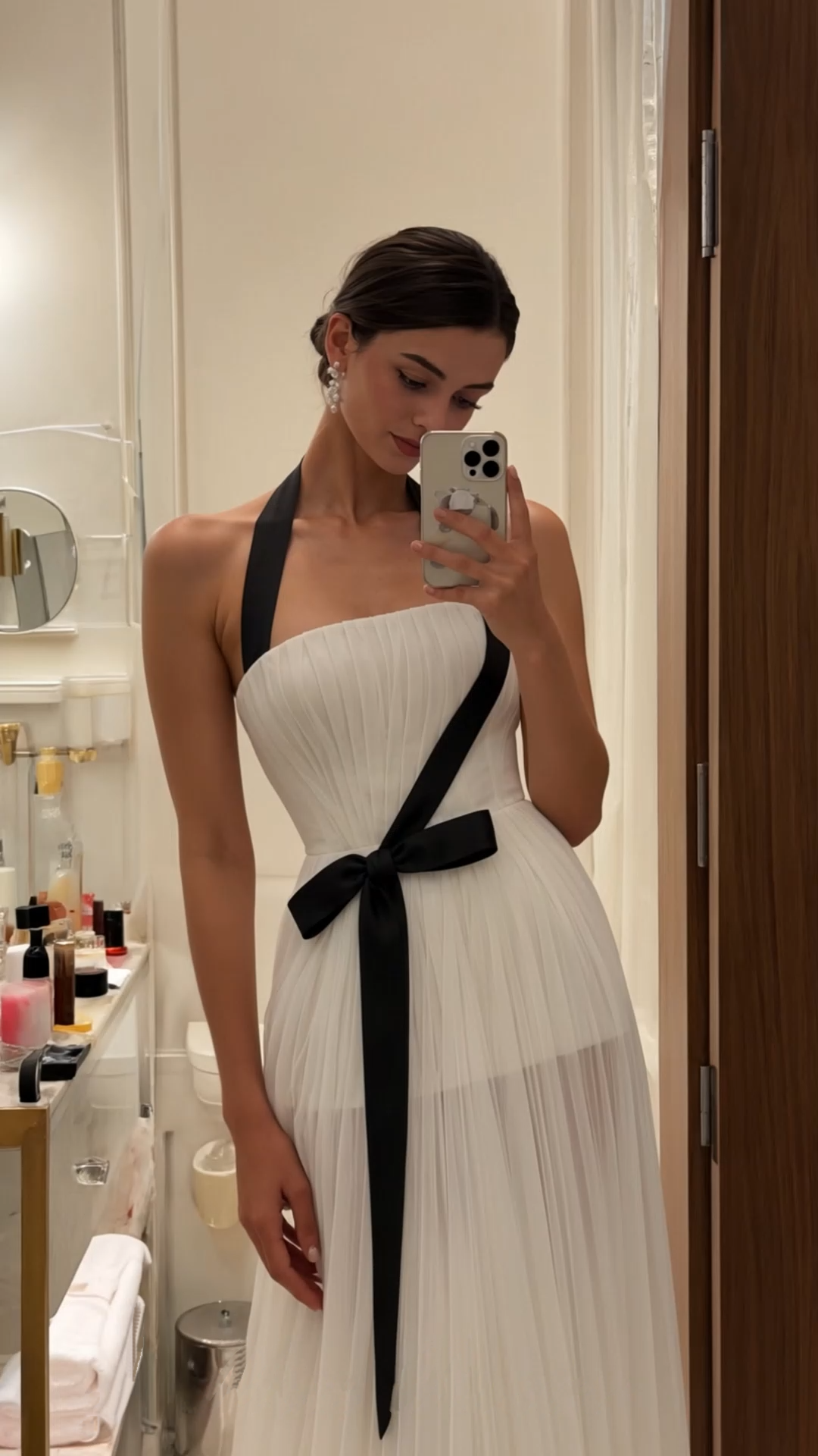 solenne ivory color block bow pleated maxi dress