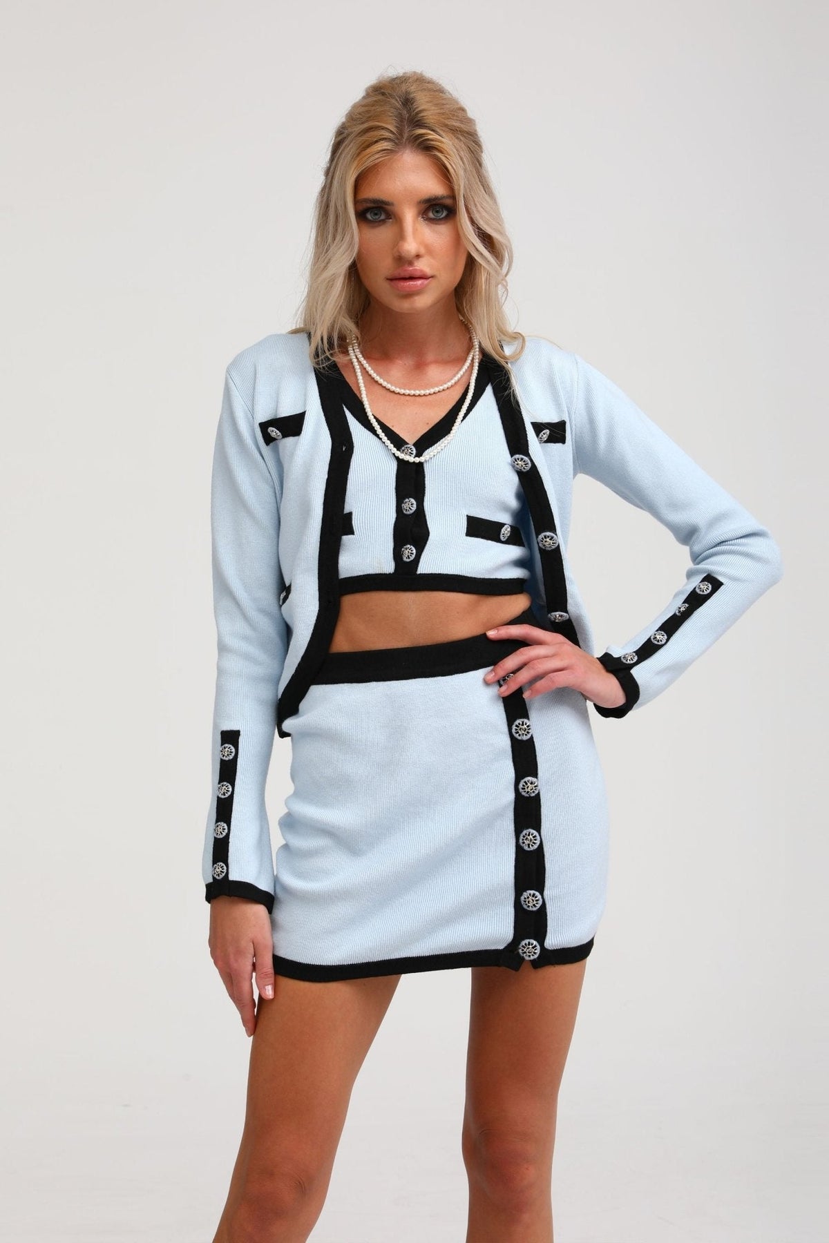 Tadhgín cadigan & crop top & skirt matching set