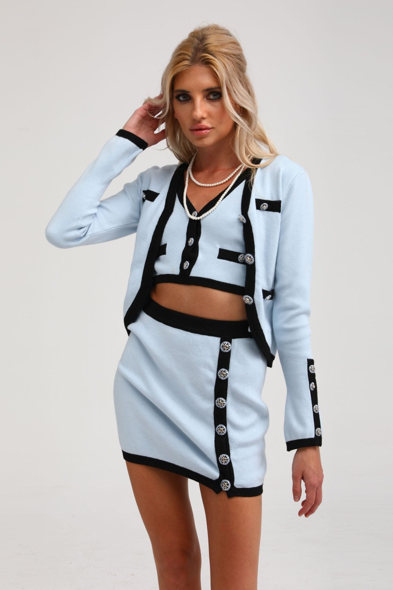 Tadhgín cadigan & crop top & skirt matching set