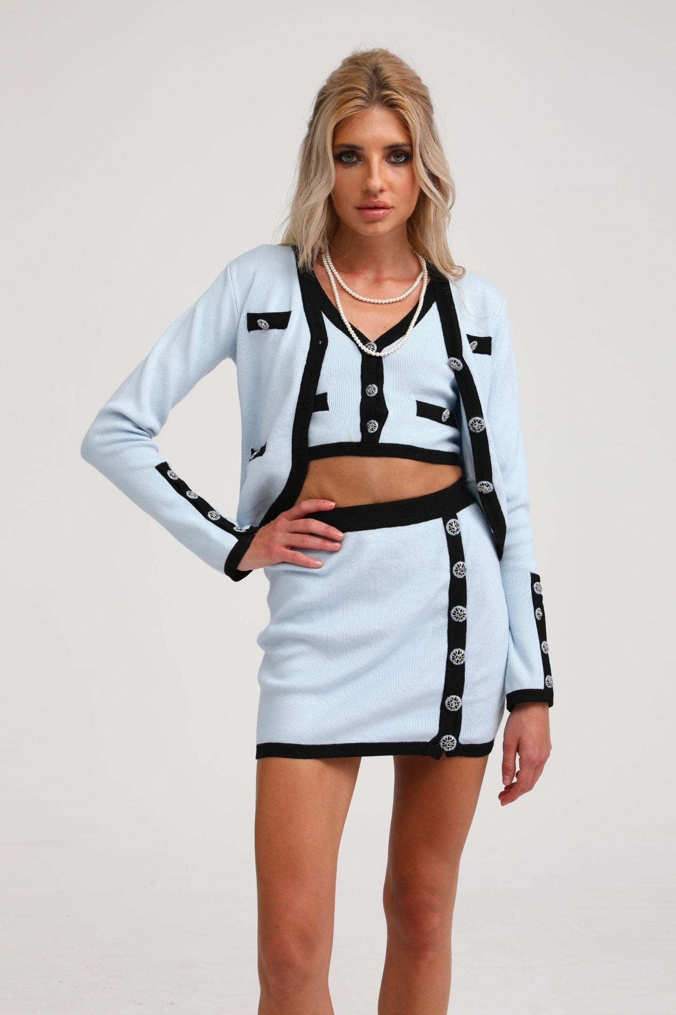 Tadhgín cadigan & crop top & skirt matching set