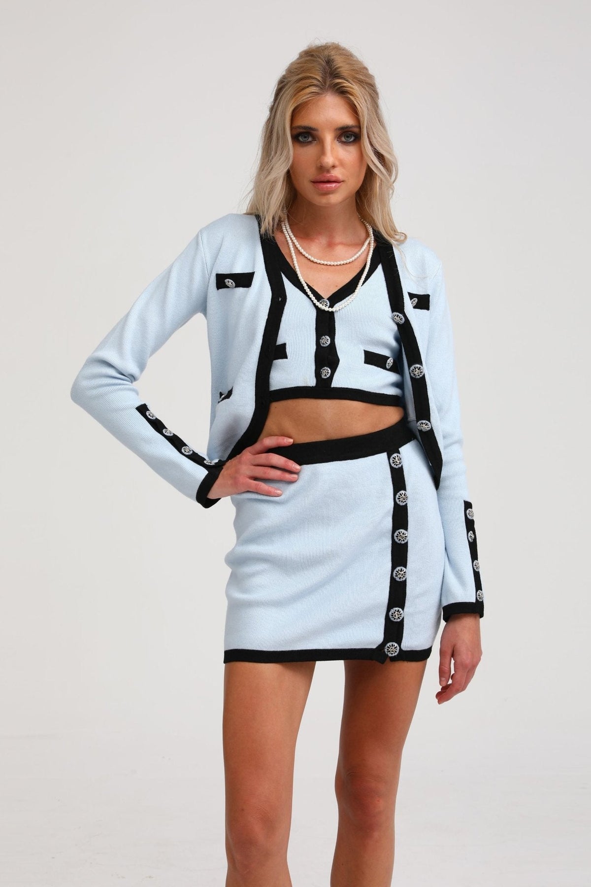 Tadhgín cadigan & crop top & skirt matching set