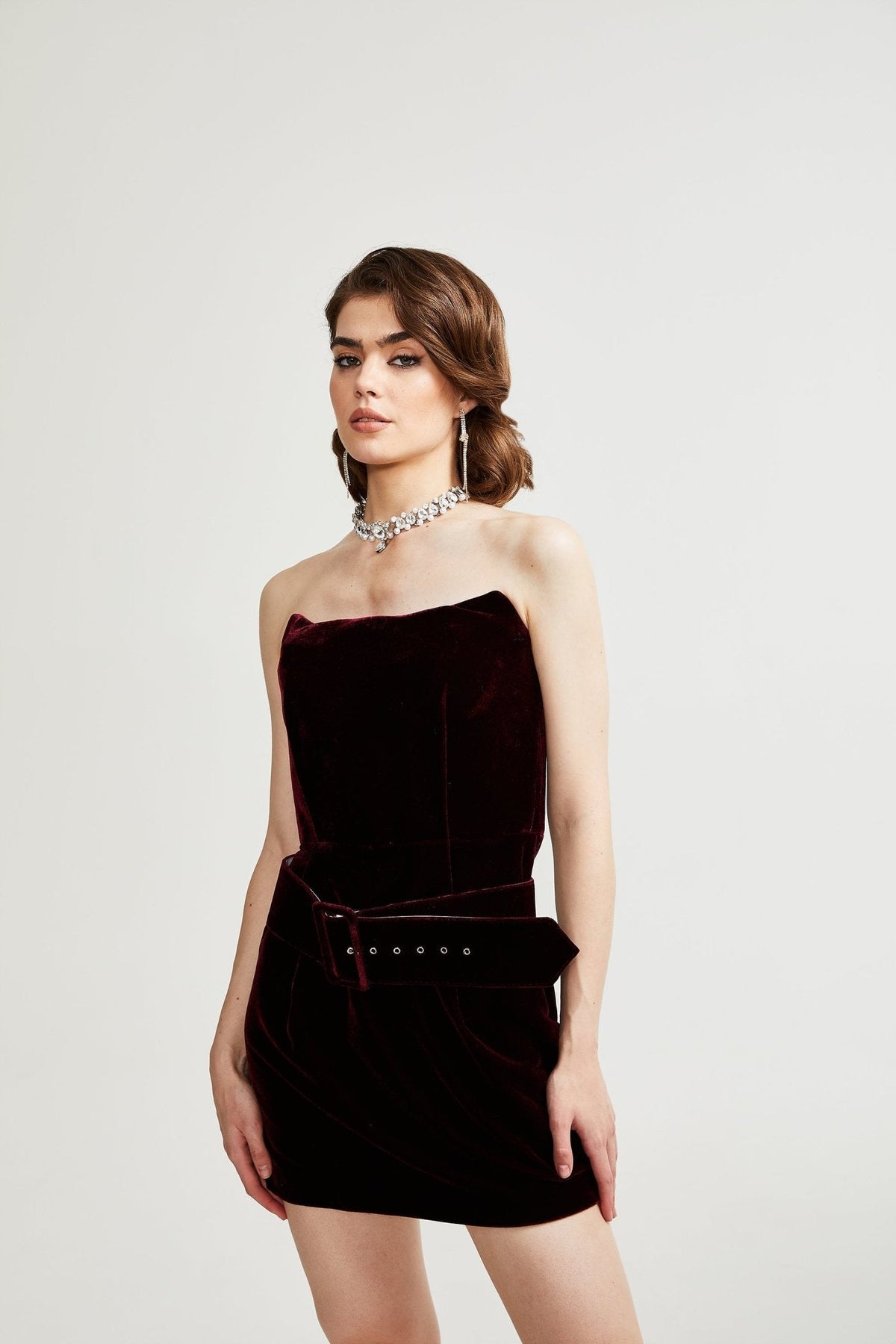 Tovelina velvet belted dress