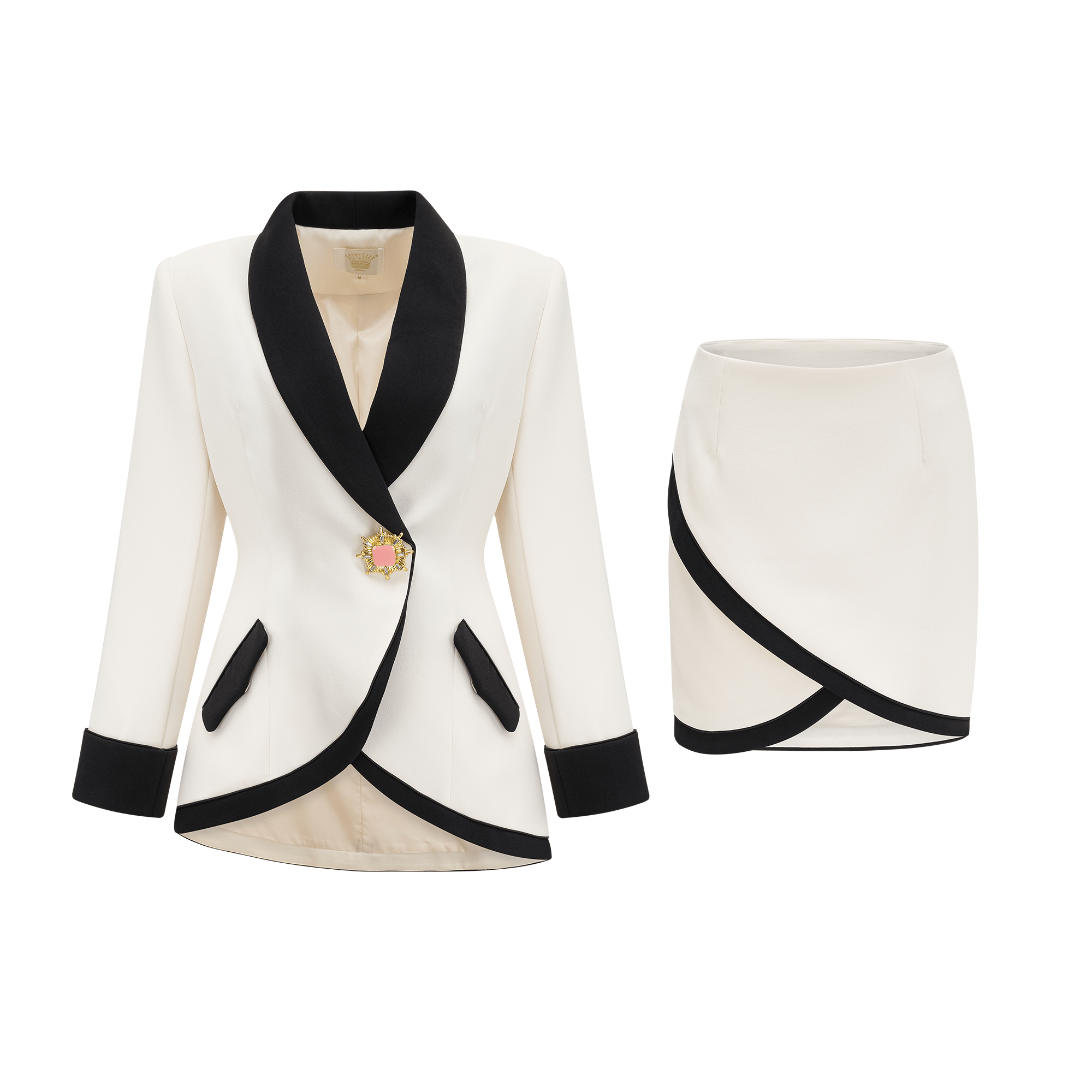 Vespera contrast colours jacket & skirt matching set
