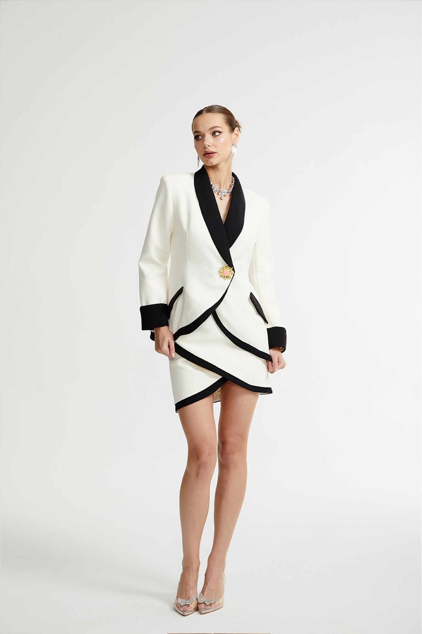 Vespera contrast colours jacket & skirt matching set