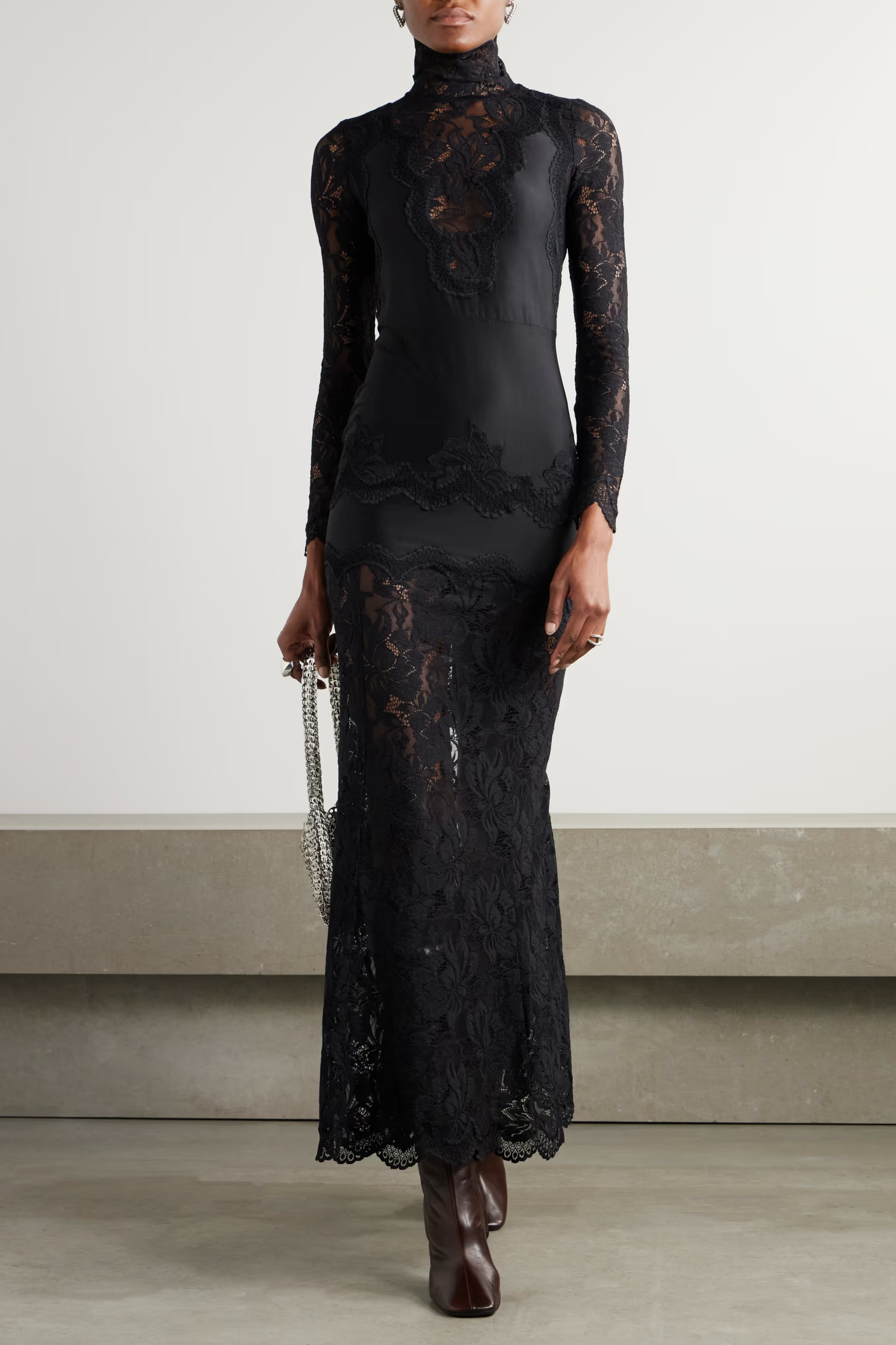 Airelle Black Satin Panel Lace Maxi Dress (Final Sale-US Only)