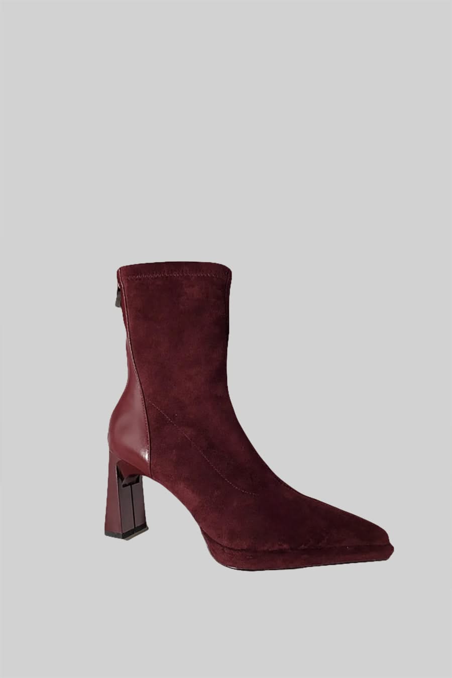 Ottavia Glossy Heel Suede Ankle Boot - Burgundy