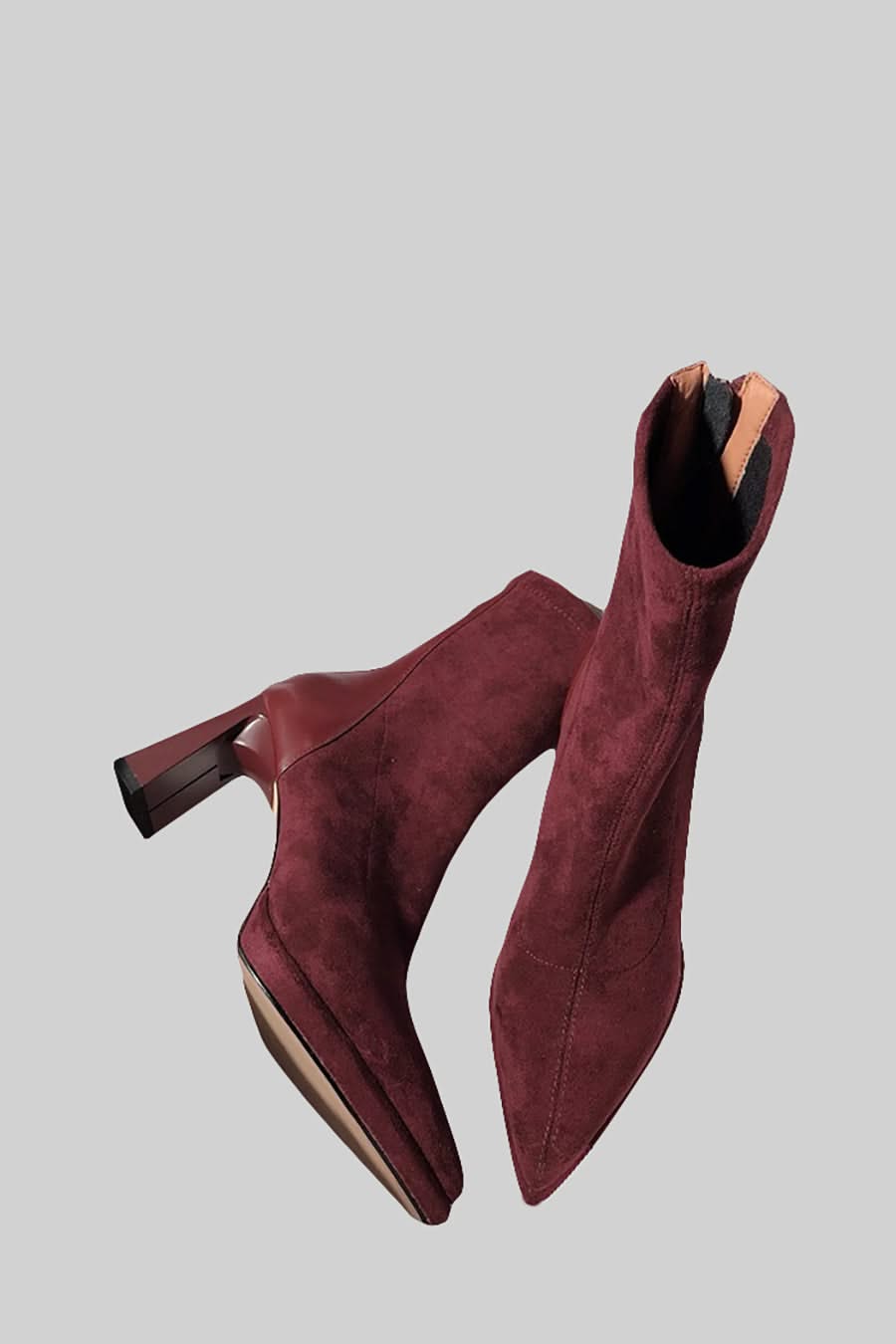 Ottavia Glossy Heel Suede Ankle Boot - Burgundy