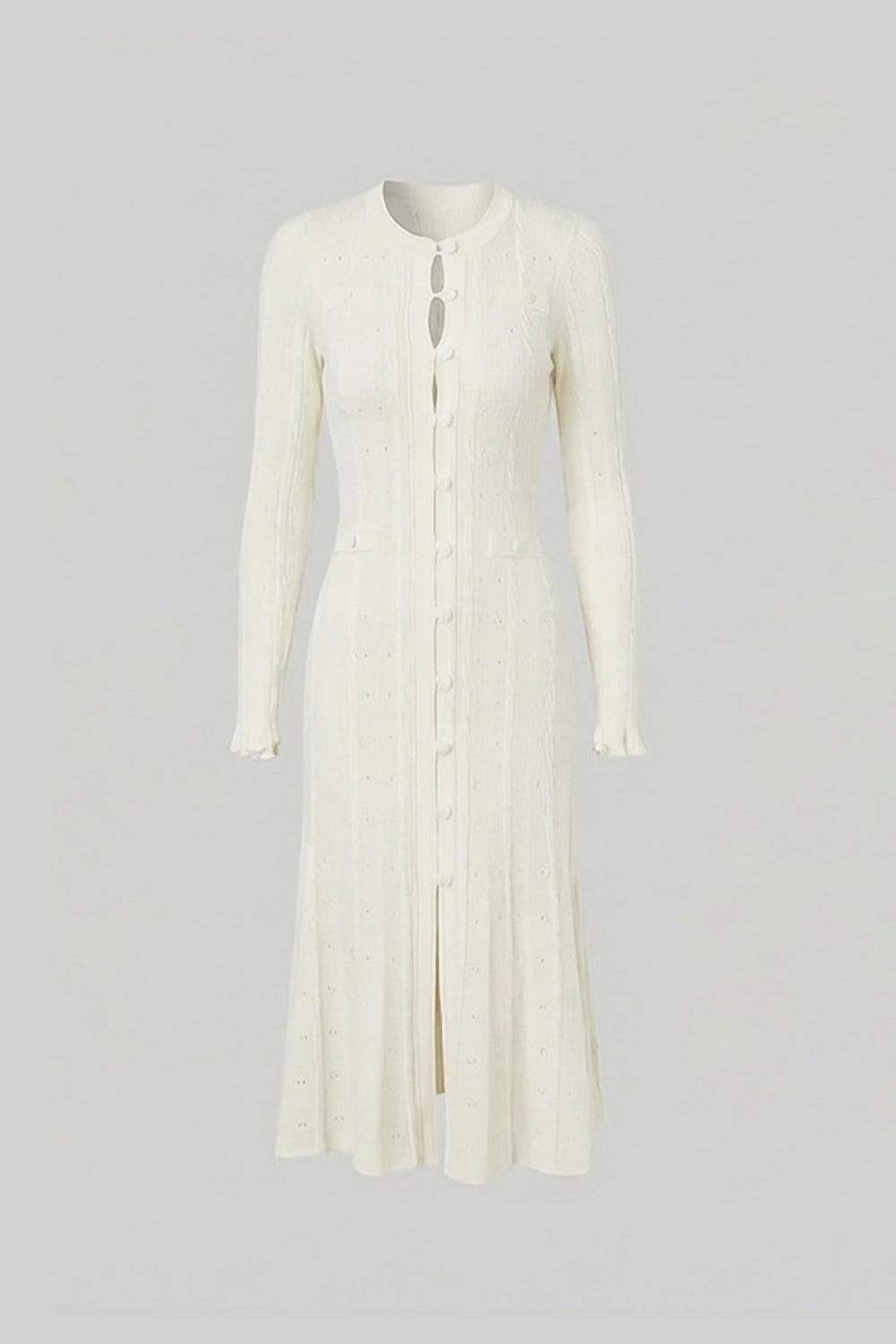 Cordelia Ivoire Knit Button-Front Midi Dress with Pointelle Detailing