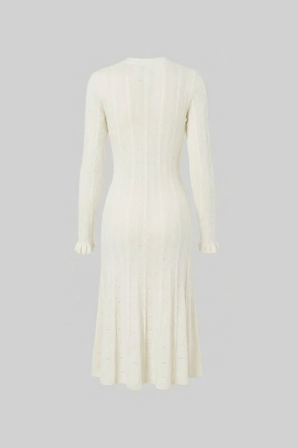 Cordelia Ivoire Knit Button-Front Midi Dress with Pointelle Detailing