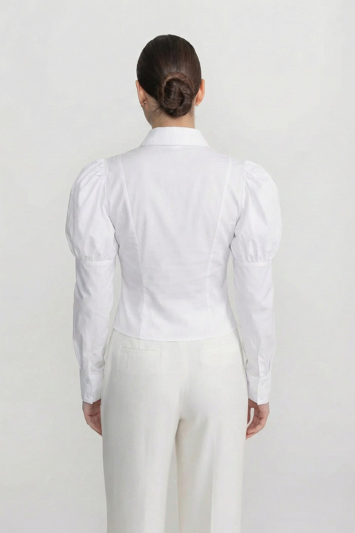 Long Sleeve Shirt With Corset Lace-Up Detail - White