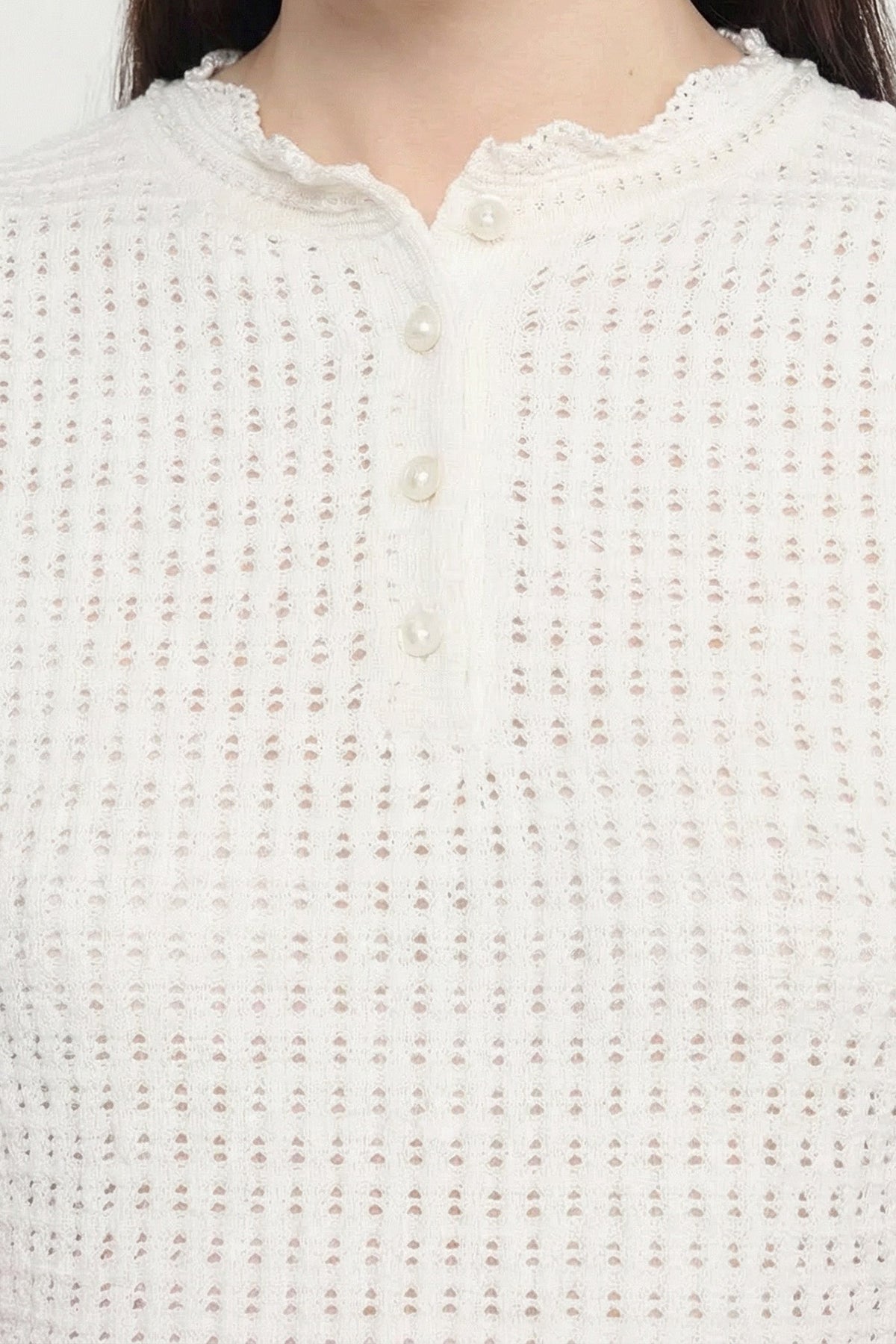 Cropped Co-Ord Set With Scalloped Edges - White
