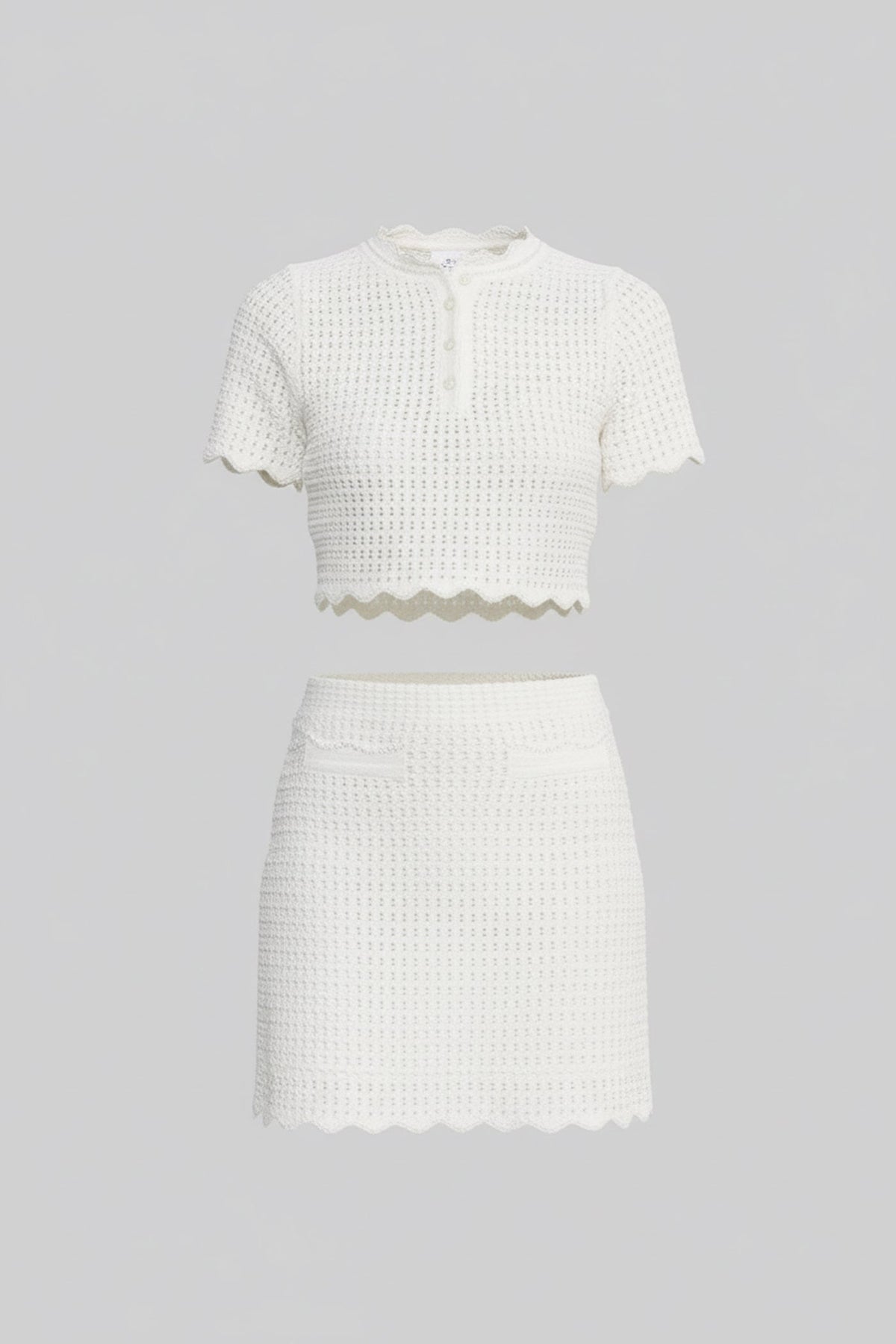 Cropped Co-Ord Set With Scalloped Edges - White