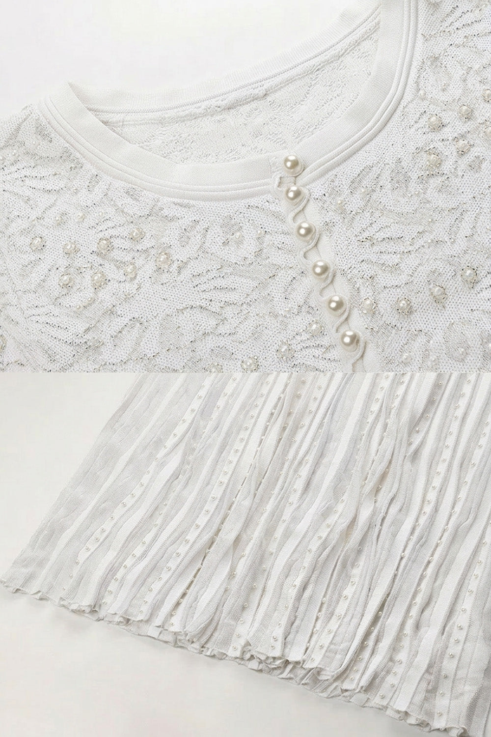 Celestine White Short Sleeve Midi Dress With Pearl Embellishments