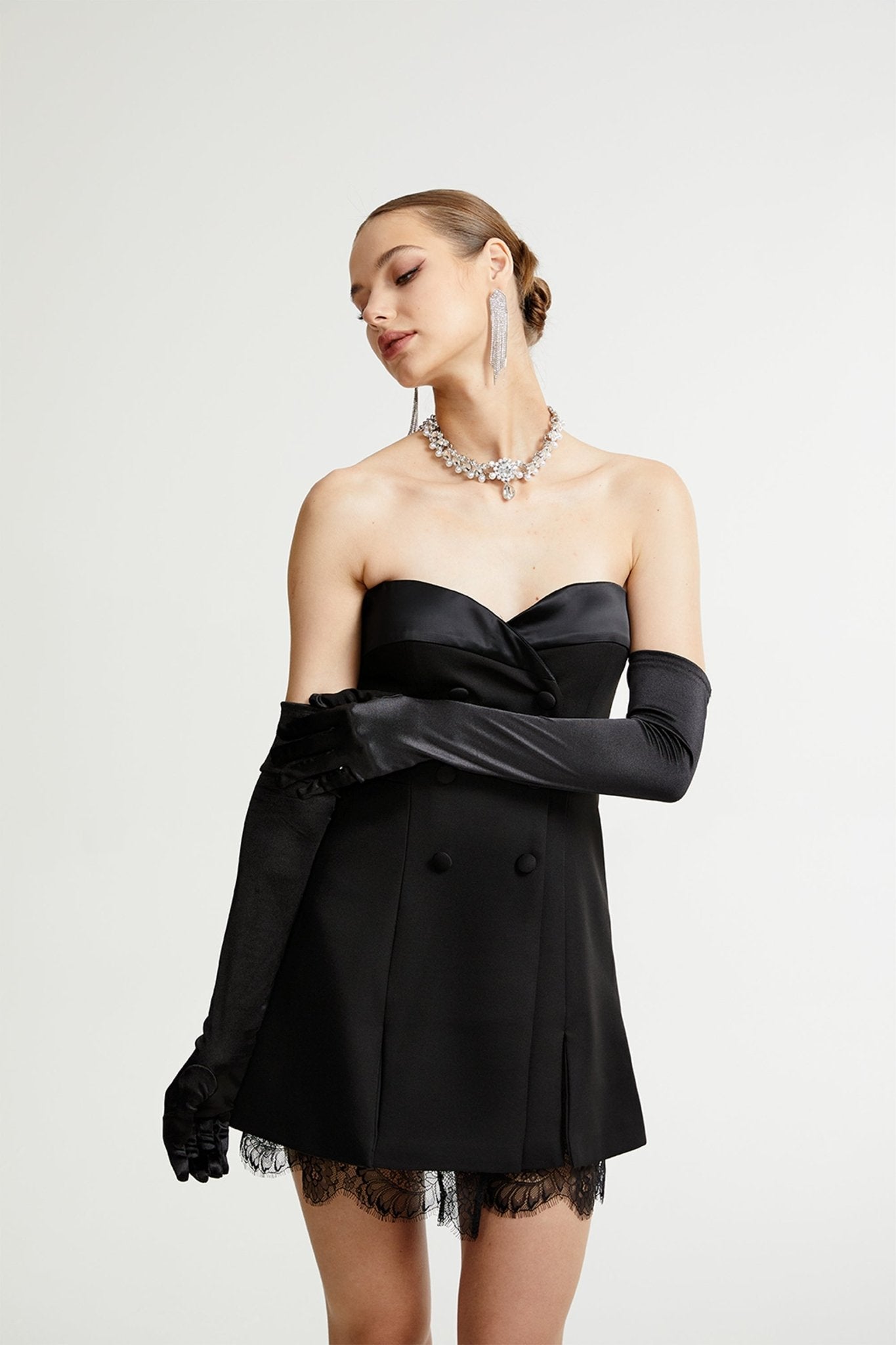 Zephyra black lace-detail mini dress