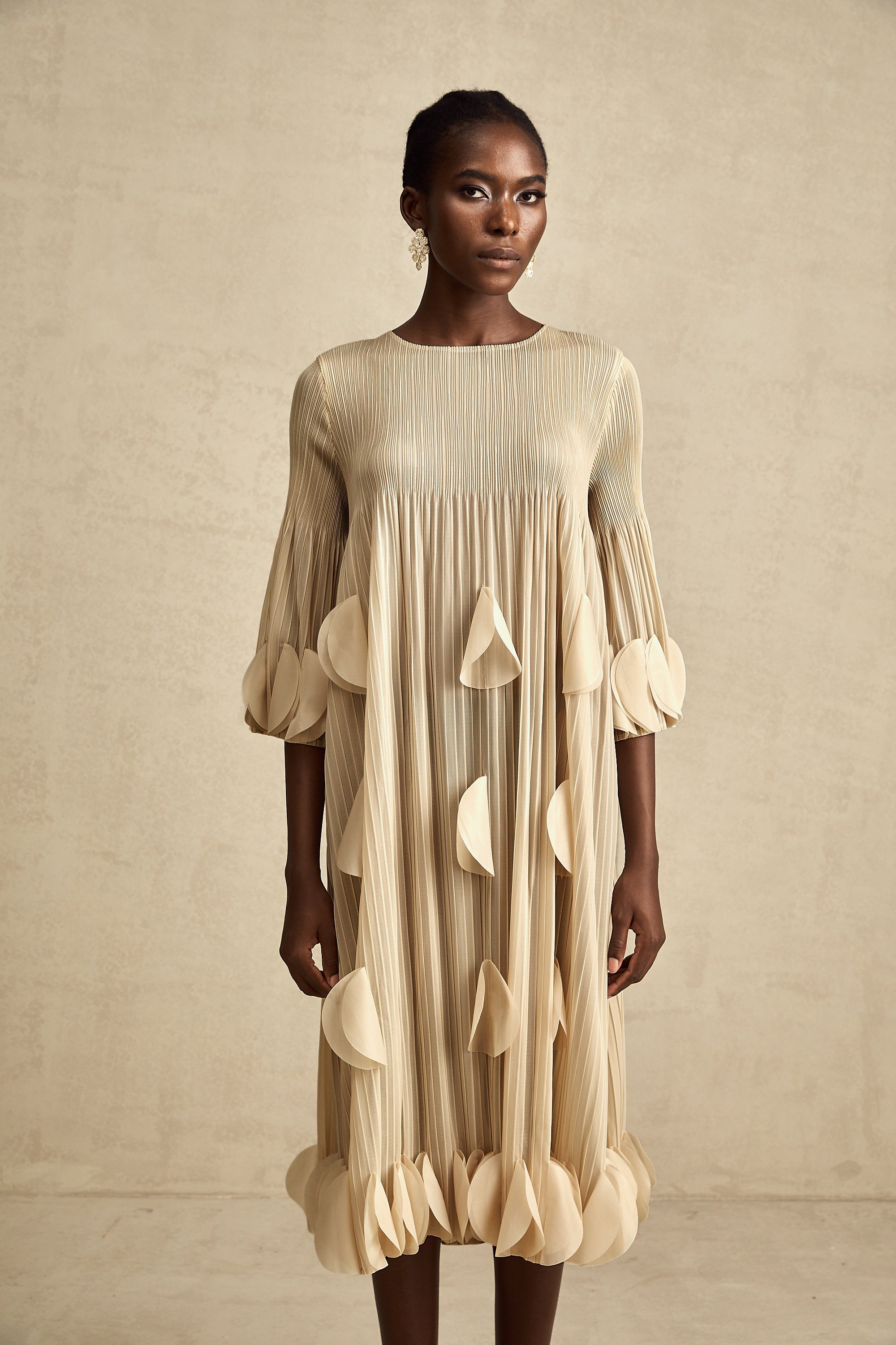 Alizée 3d-petal pleated midi dress (Final Sale)